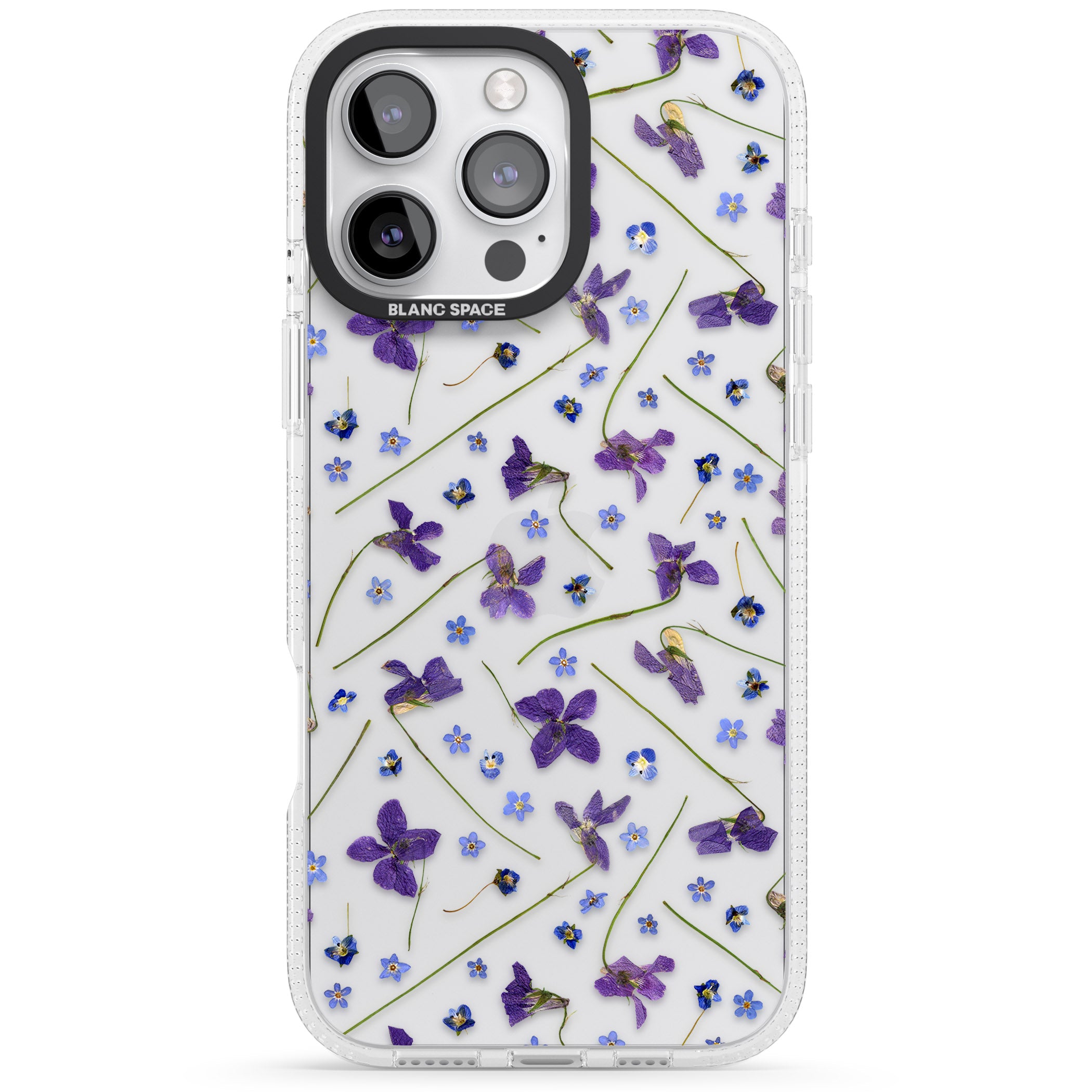 Violet & Blue Floral Pattern Design iPhone 16 Pro Max / 16 Pro Clear Case Impact Air - Blanc Space