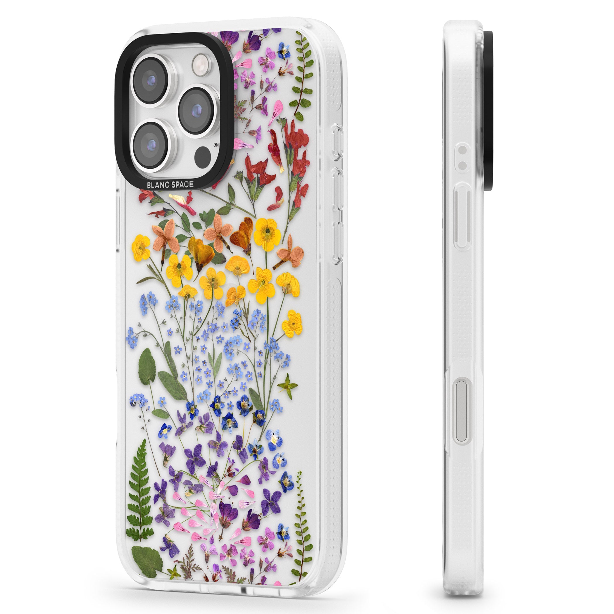 Wild Flower Stripe Design iPhone 16 Pro Max / 16 Pro Clear Case Impact Air - Blanc Space