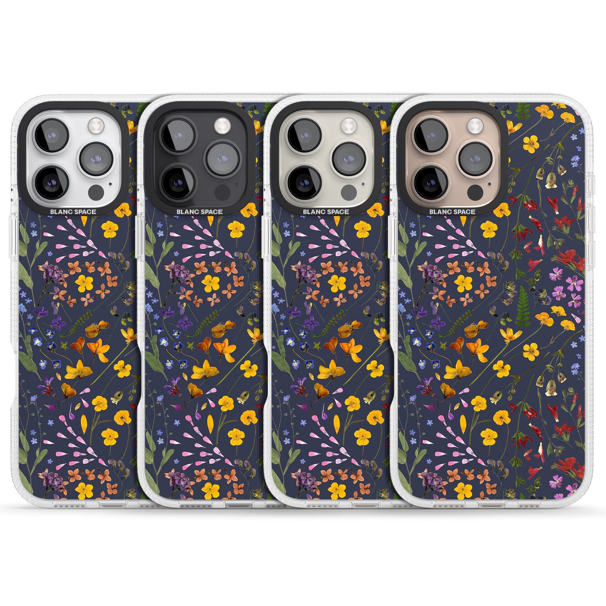 Wildflower & Leaves Cluster Design - Navy iPhone 16 Pro Max / 16 Pro Clear Case Impact Air - Blanc Space