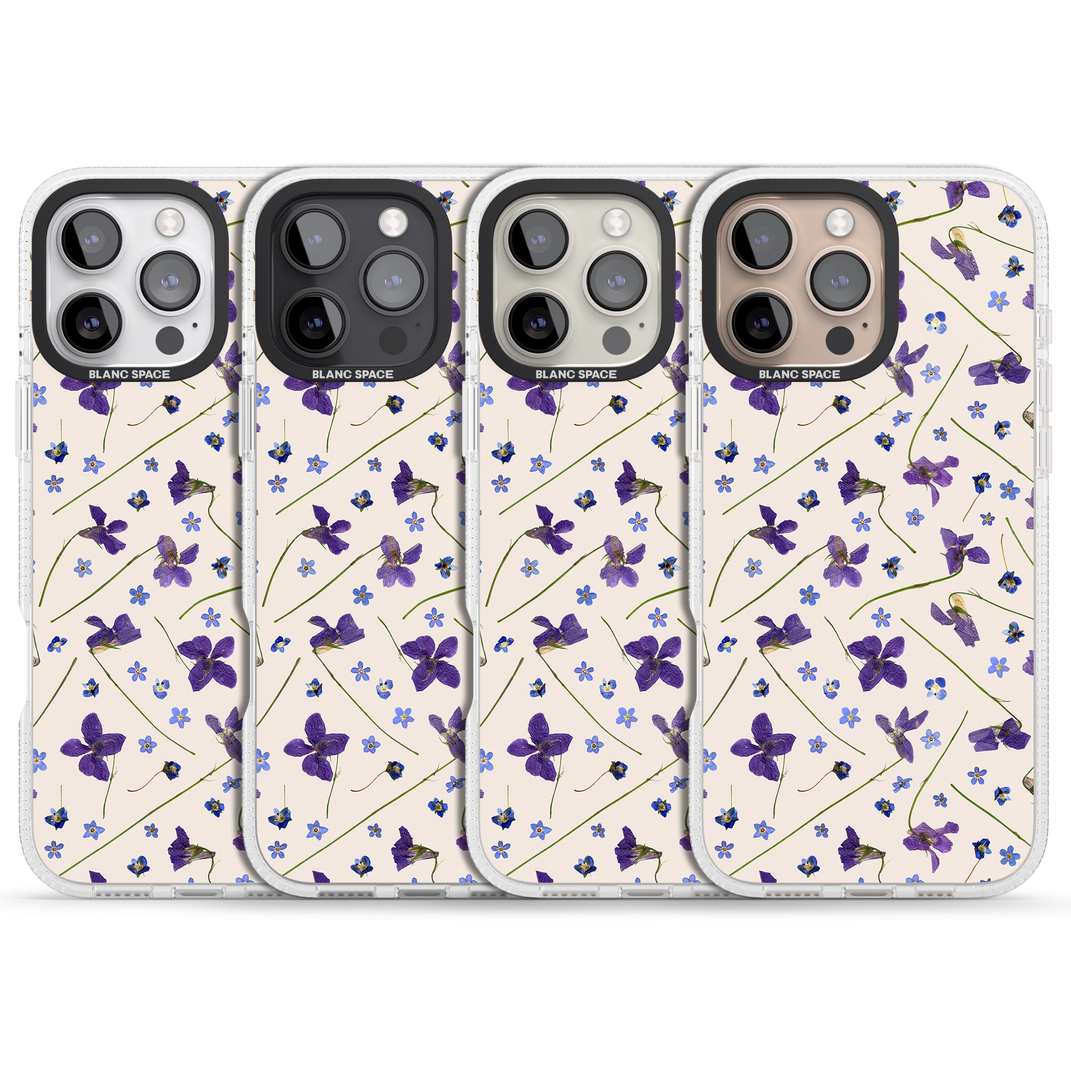 Violet Floral Pattern Design - Cream iPhone 16 Pro Max / 16 Pro Clear Case Impact Air - Blanc Space