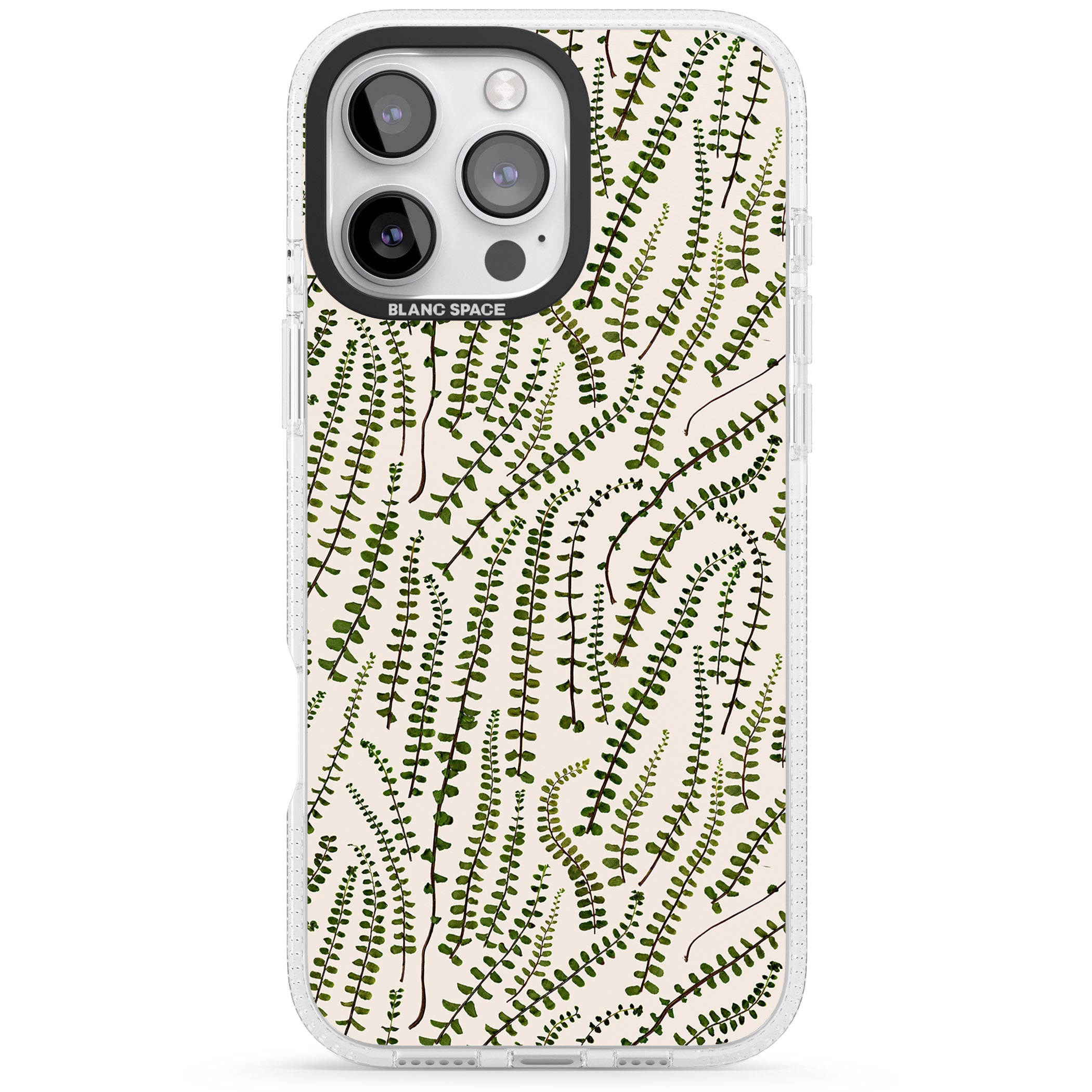 Fern Leaf Pattern Design - Cream iPhone 16 Pro Max / 16 Pro Clear Case Impact Air - Blanc Space