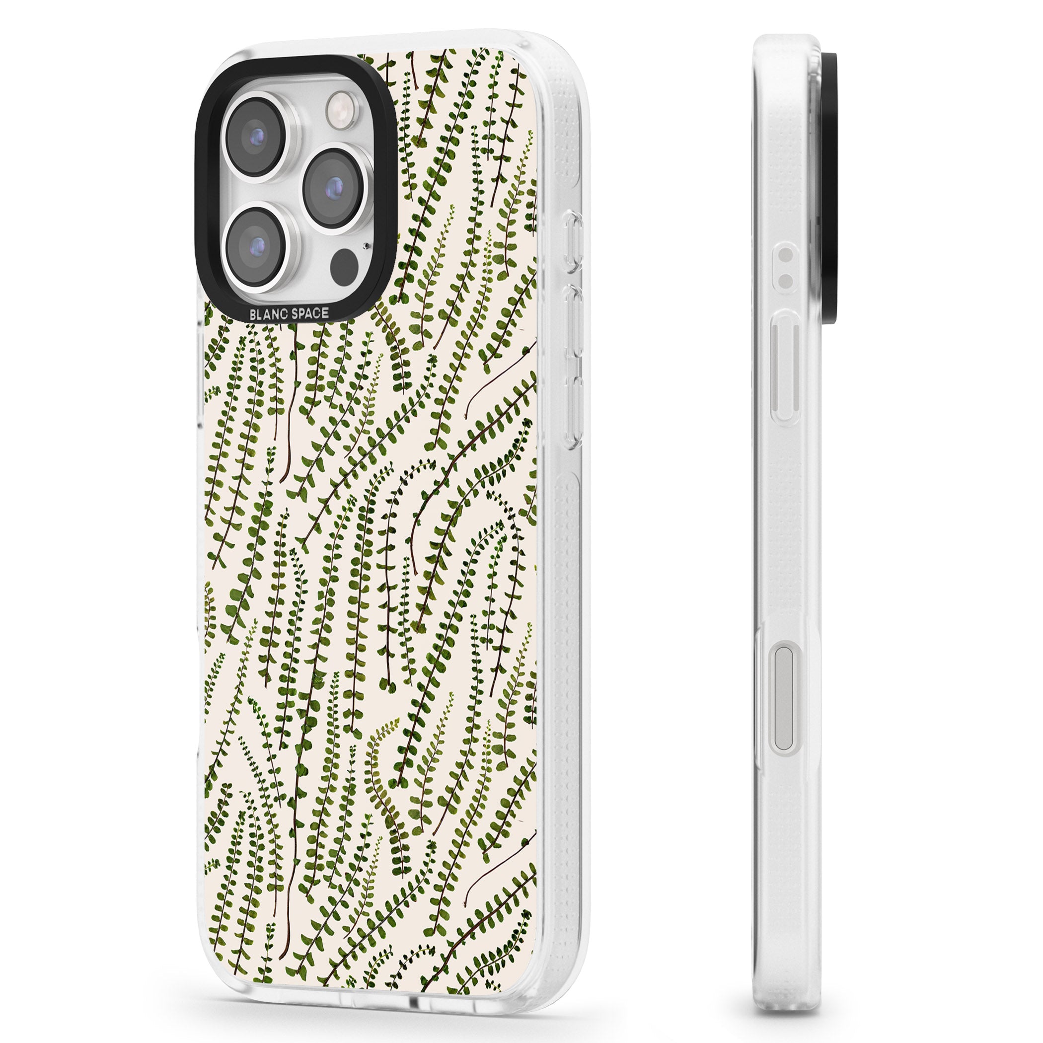 Fern Leaf Pattern Design - Cream iPhone 16 Pro Max / 16 Pro Clear Case Impact Air - Blanc Space