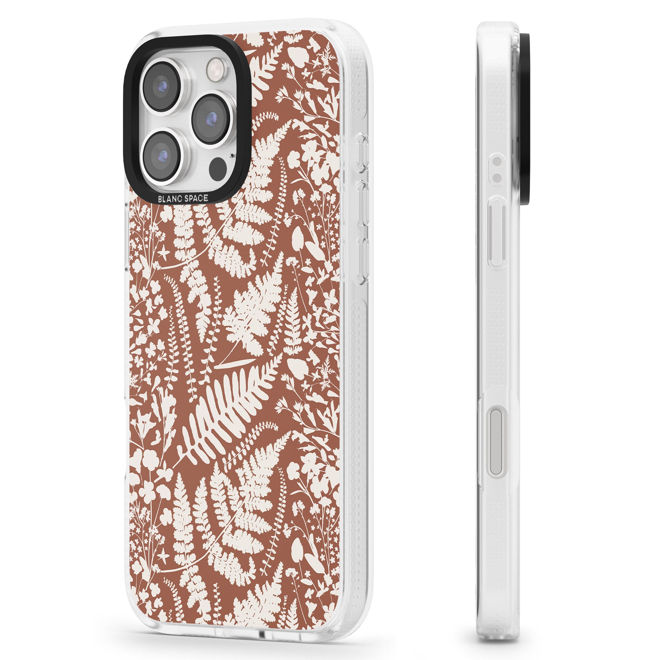 Wildflowers and Ferns on Terracotta iPhone 16 Pro Max / 16 Pro Clear Case Impact Air - Blanc Space