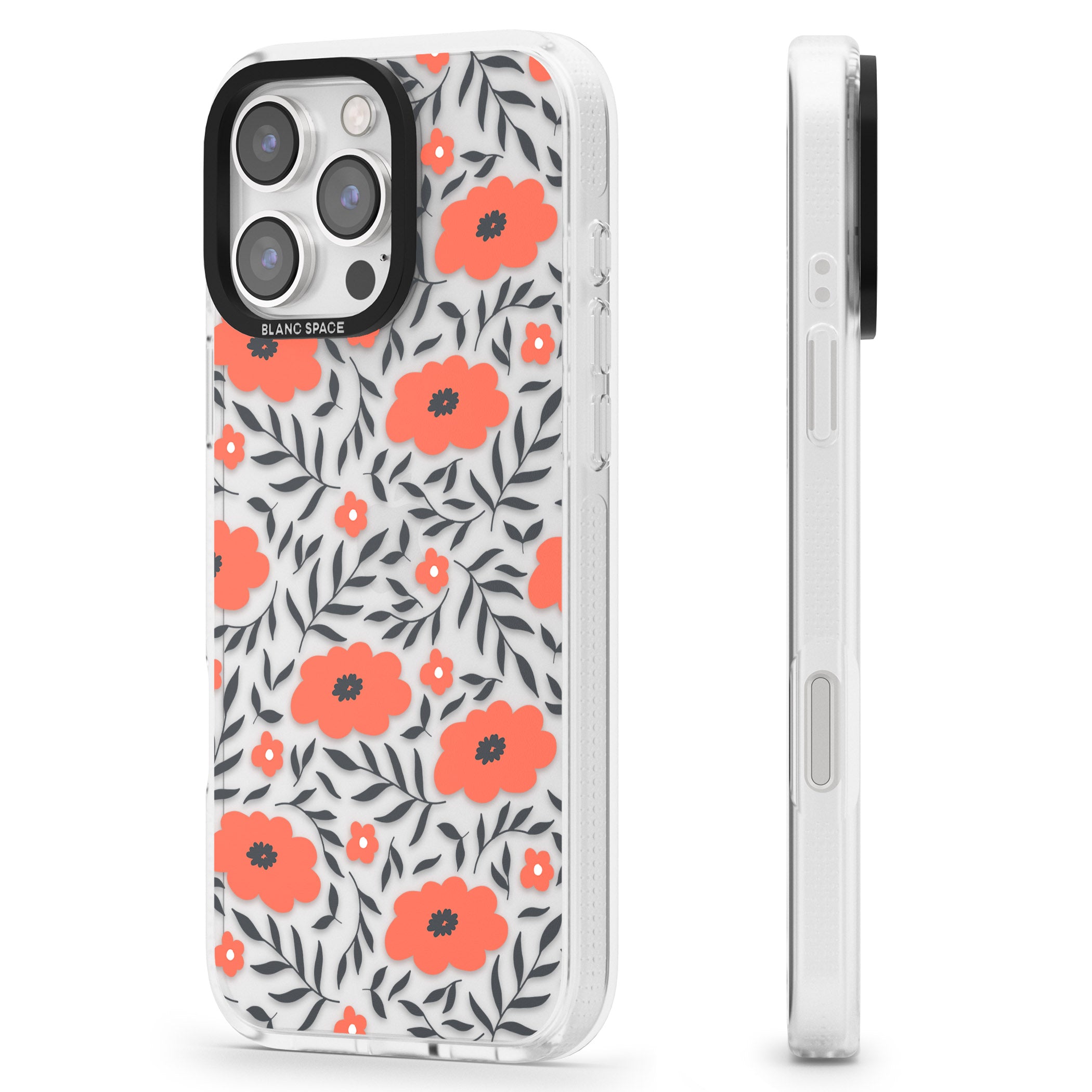 Red Poppy Transparent Floral iPhone 16 Pro Max / 16 Pro Clear Case Impact Air - Blanc Space