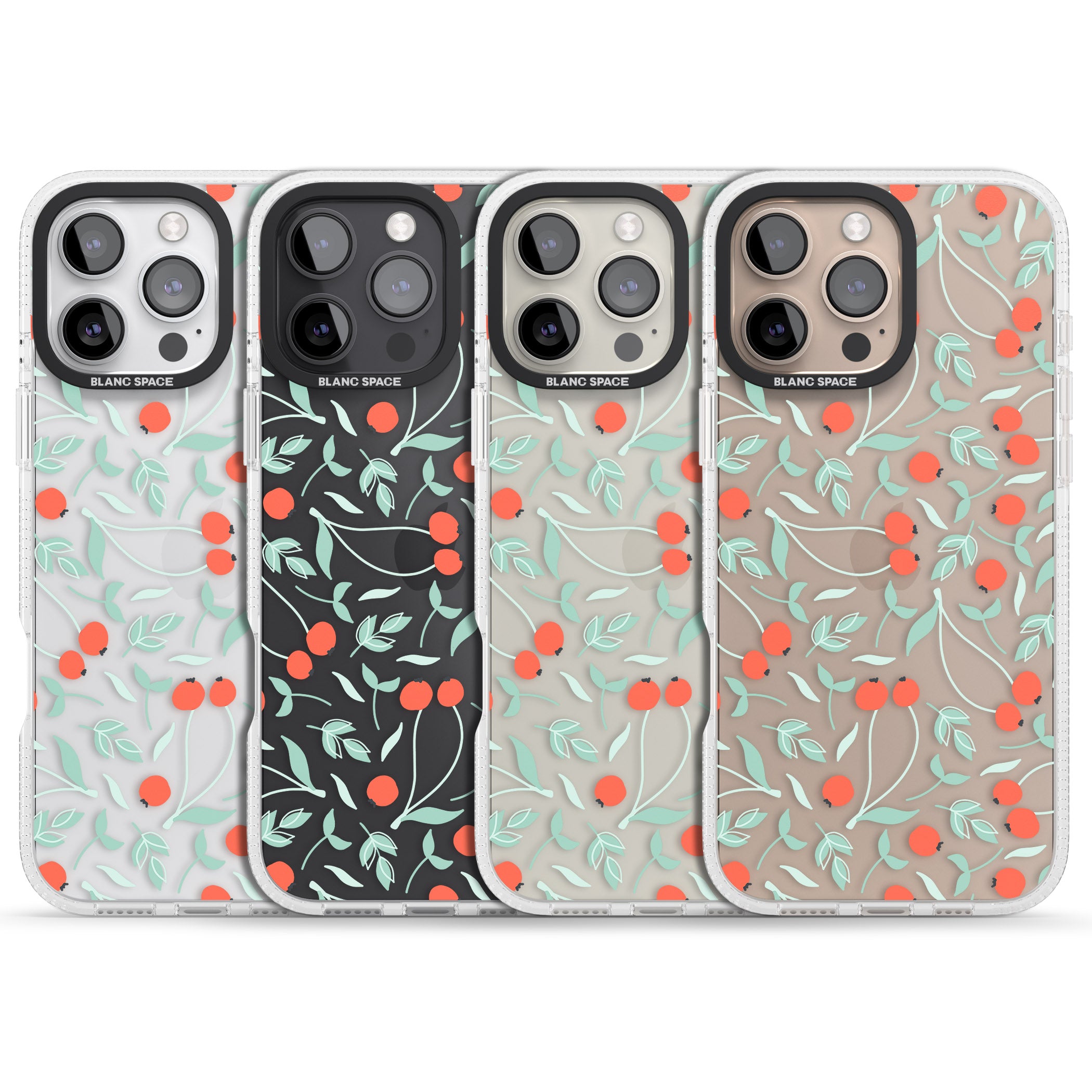Red Berries Transparent Floral iPhone 16 Pro Max / 16 Pro Clear Case Impact Air - Blanc Space