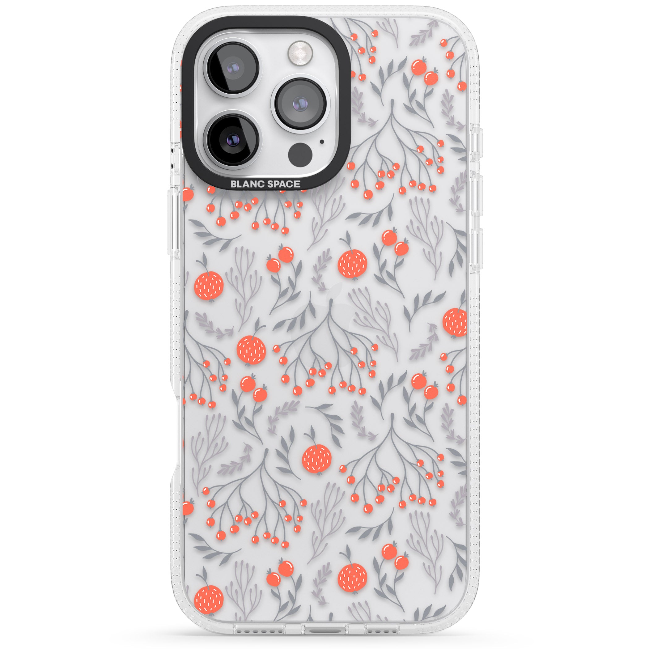 Red Fruits Transparent Floral iPhone 16 Pro Max / 16 Pro Clear Case Impact Air - Blanc Space