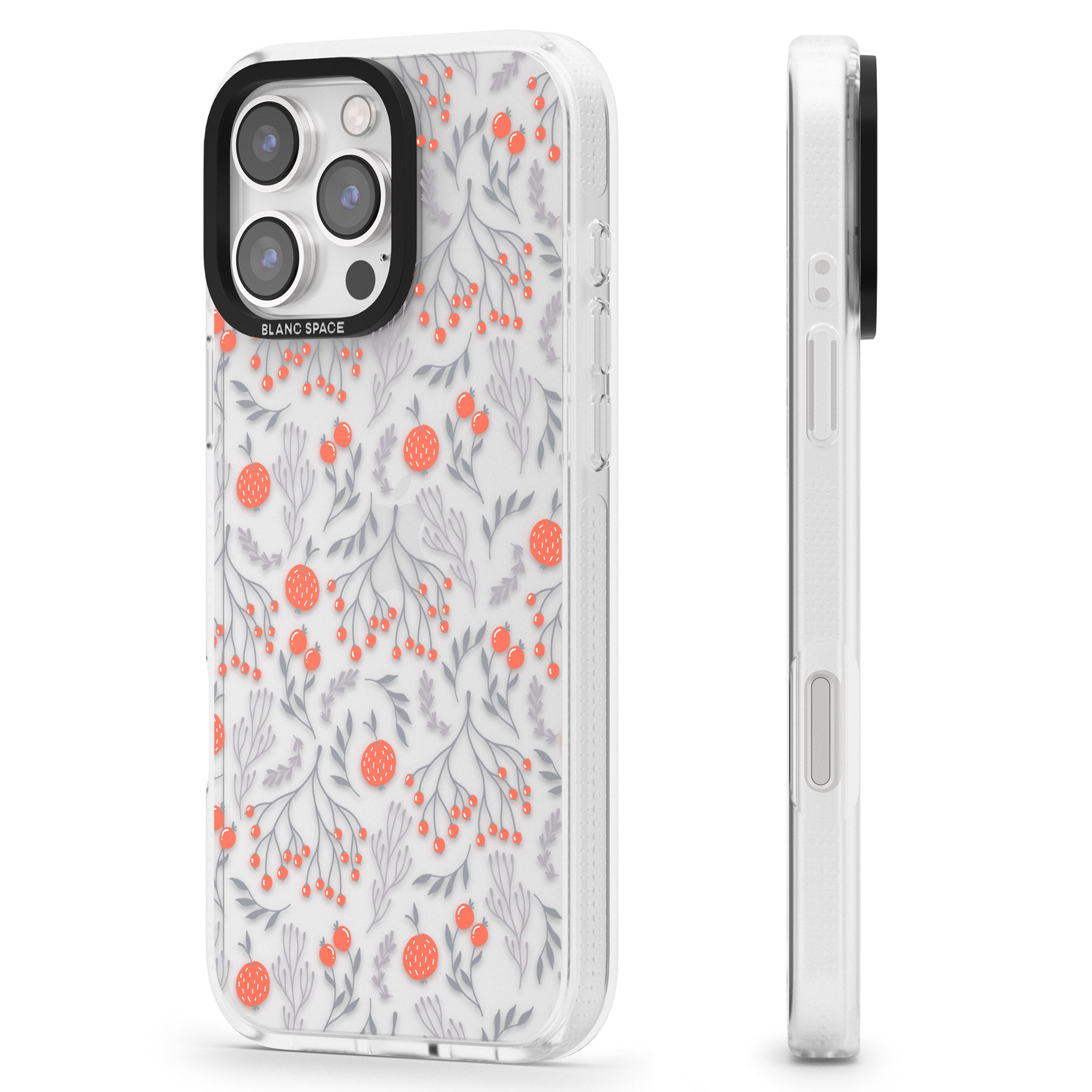 Red Fruits Transparent Floral iPhone 16 Pro Max / 16 Pro Clear Case Impact Air - Blanc Space