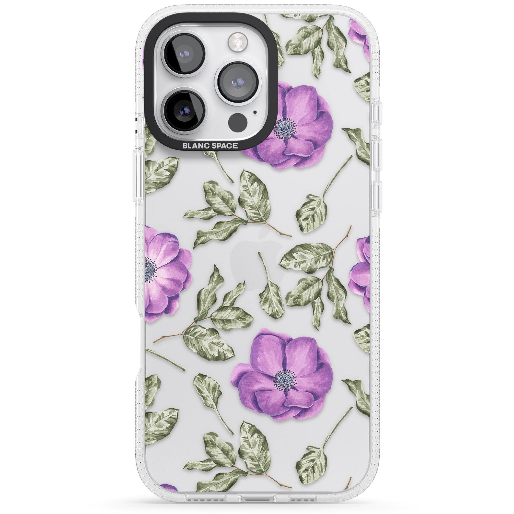 Purple Blossoms Transparent Floral iPhone 16 Pro Max / 16 Pro Clear Case Impact Air - Blanc Space