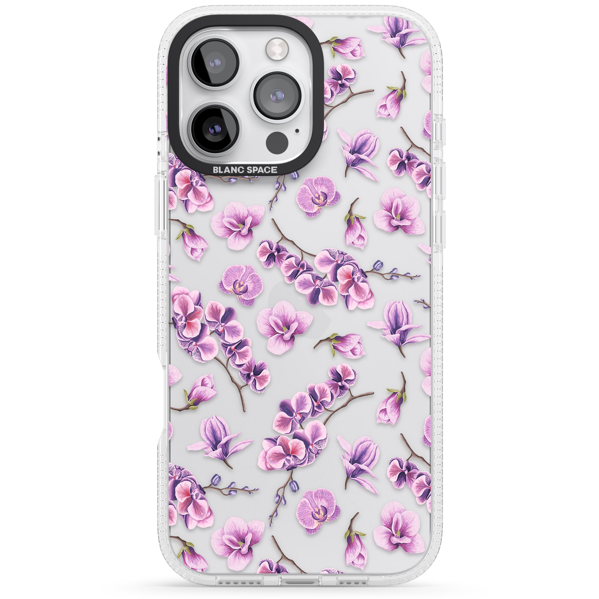 Purple Orchids Transparent Floral iPhone 16 Pro Max / 16 Pro Clear Case Impact Air - Blanc Space