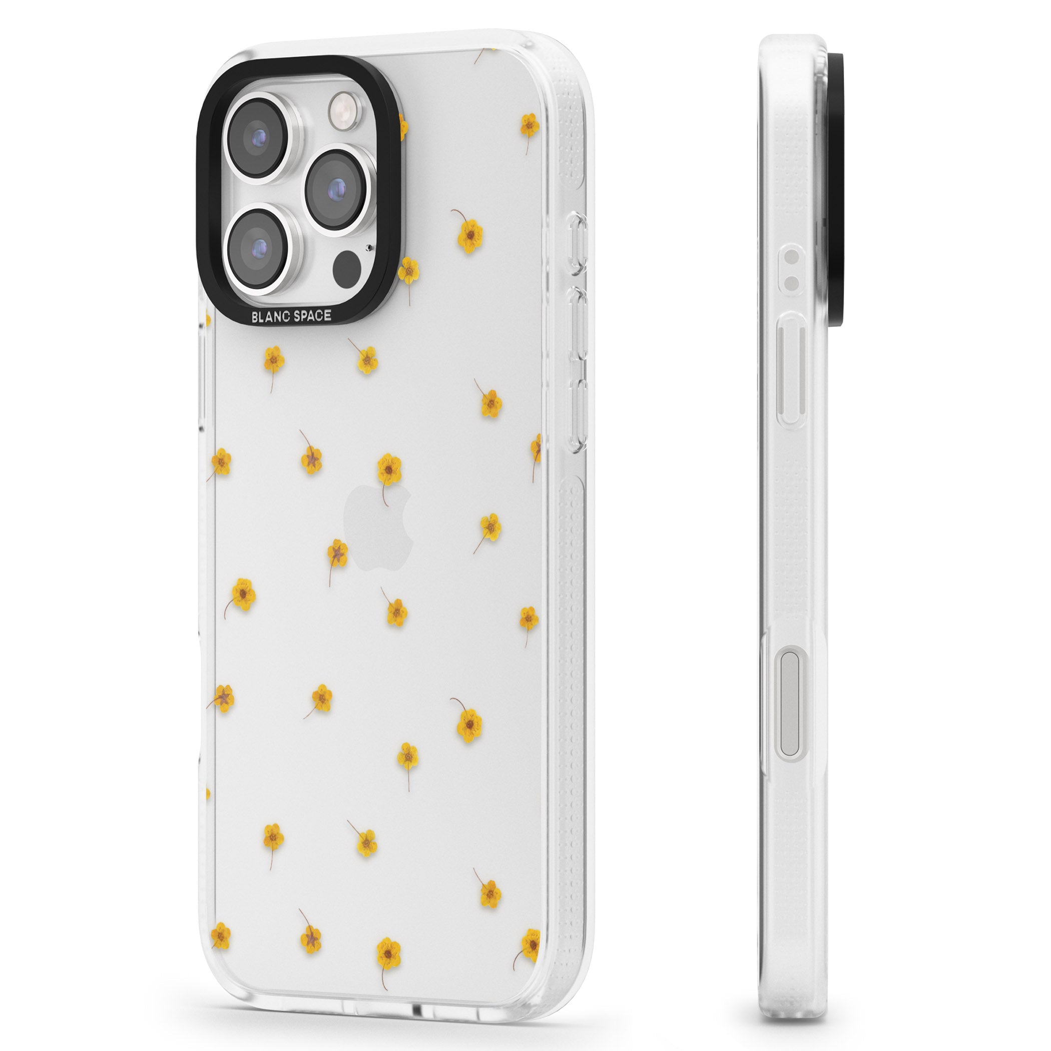 Yellow Flower Pattern - Dried Flower-Inspired iPhone 16 Pro Max / 16 Pro Clear Case Impact Air - Blanc Space