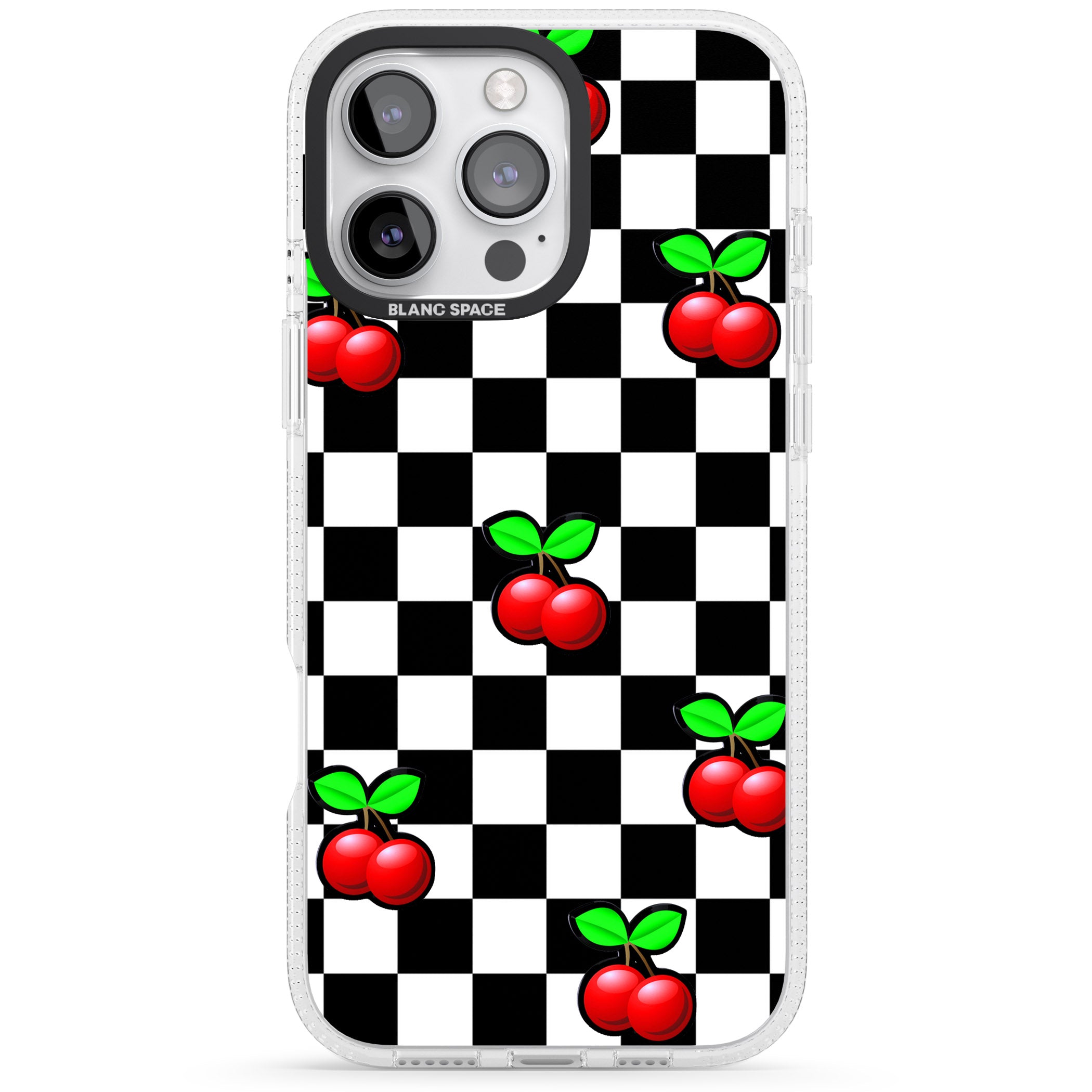 Checkered Cherry iPhone 16 Pro Max / 16 Pro Clear Case Impact Air - Blanc Space