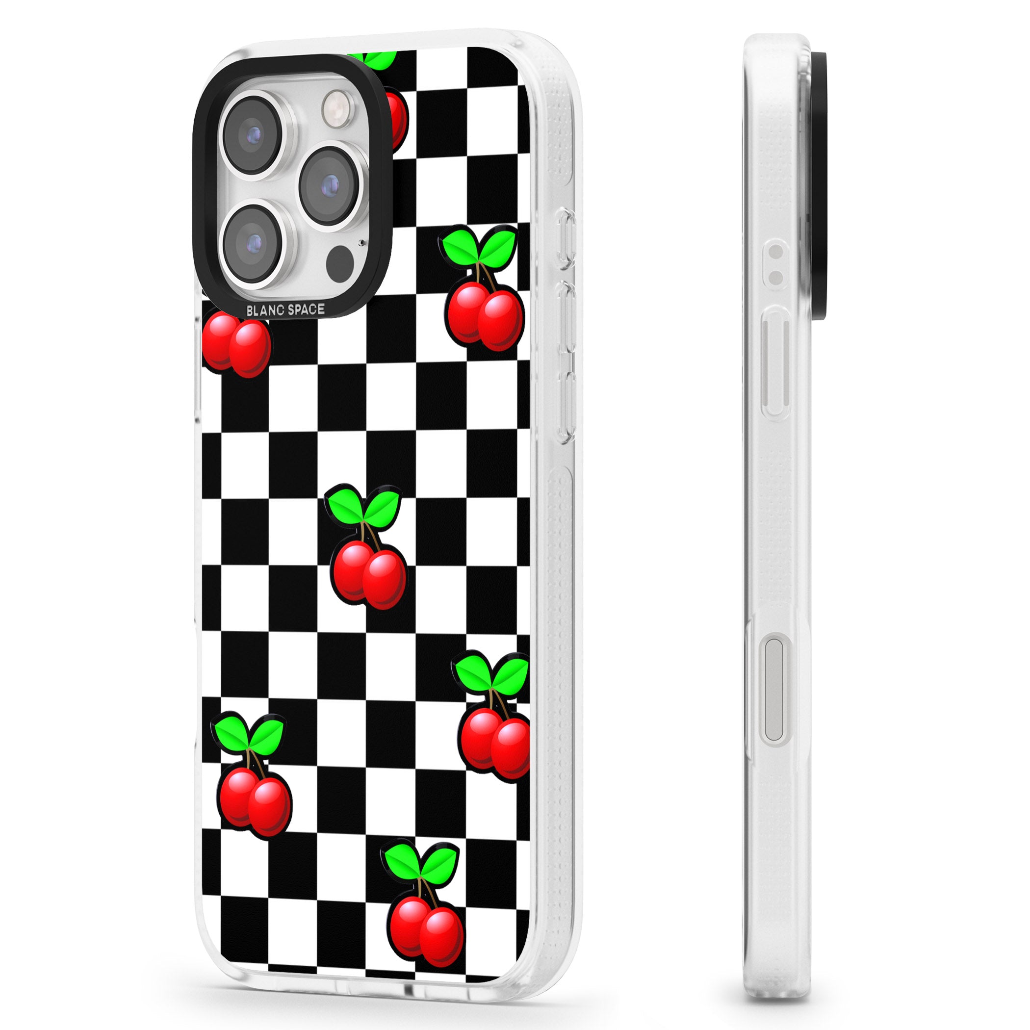 Checkered Cherry iPhone 16 Pro Max / 16 Pro Clear Case Impact Air - Blanc Space