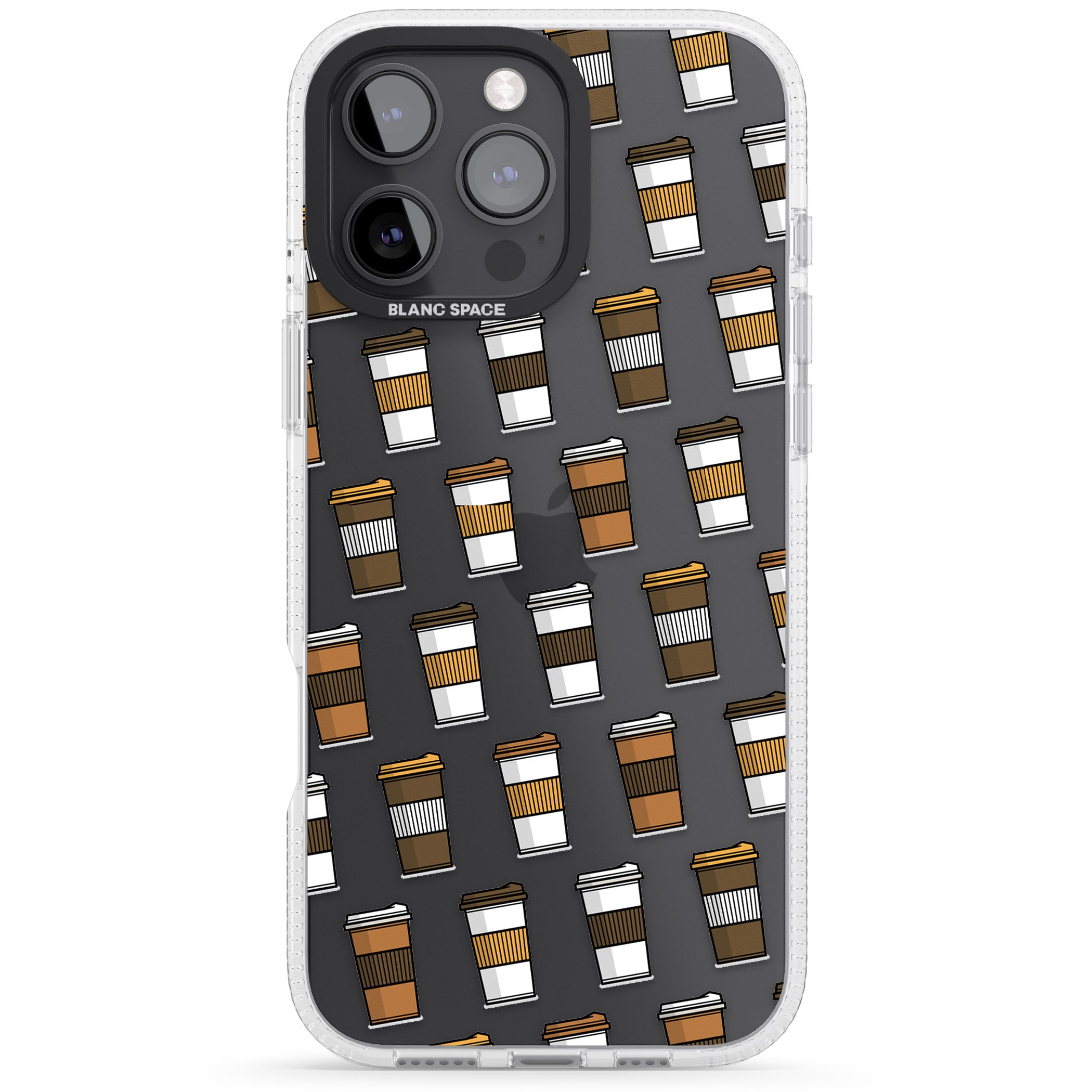 Coffee Cup Pattern iPhone 16 Pro Max / 16 Pro Clear Case Impact Air - Blanc Space