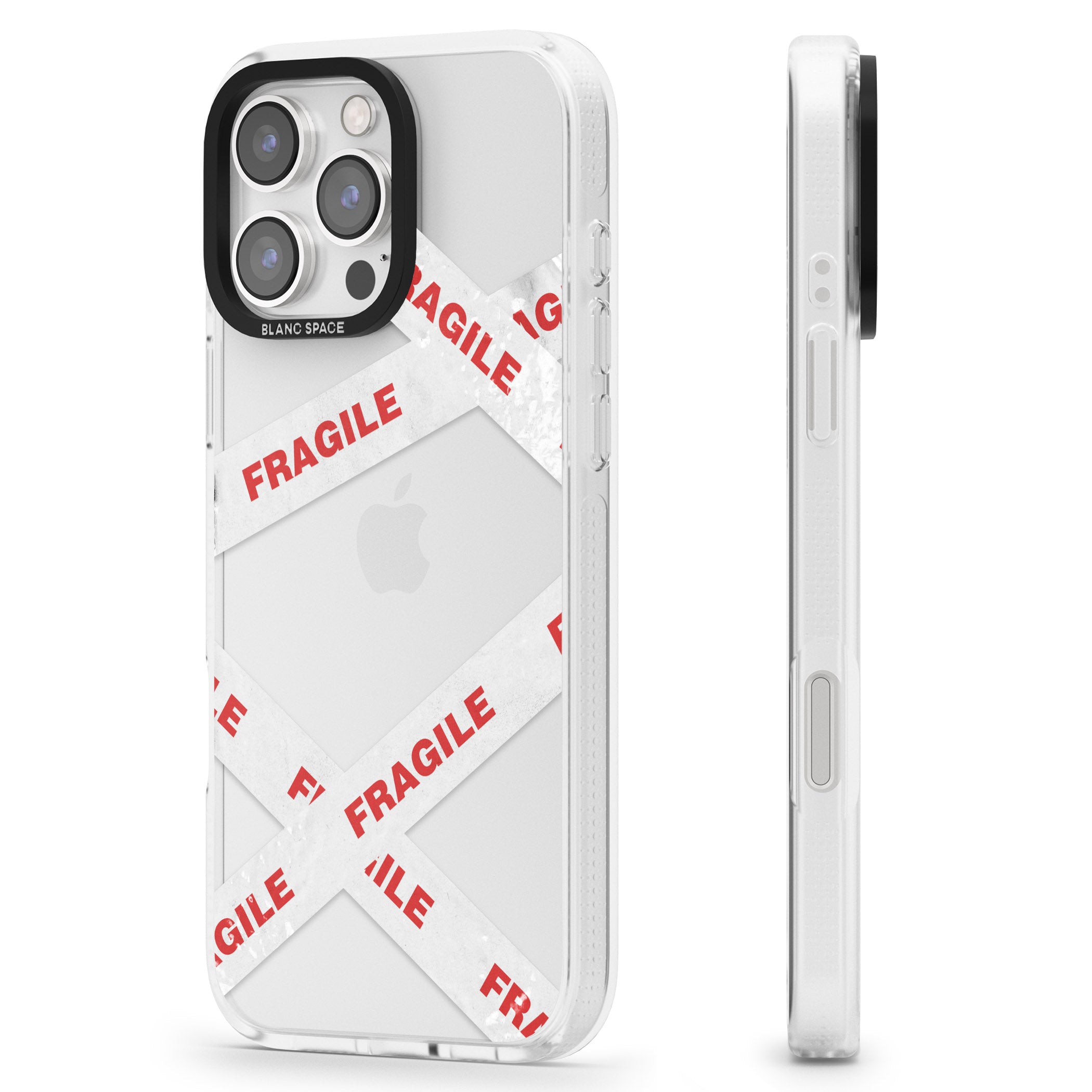 Fragile Tape iPhone 16 Pro Max / 16 Pro Clear Case Impact Air - Blanc Space