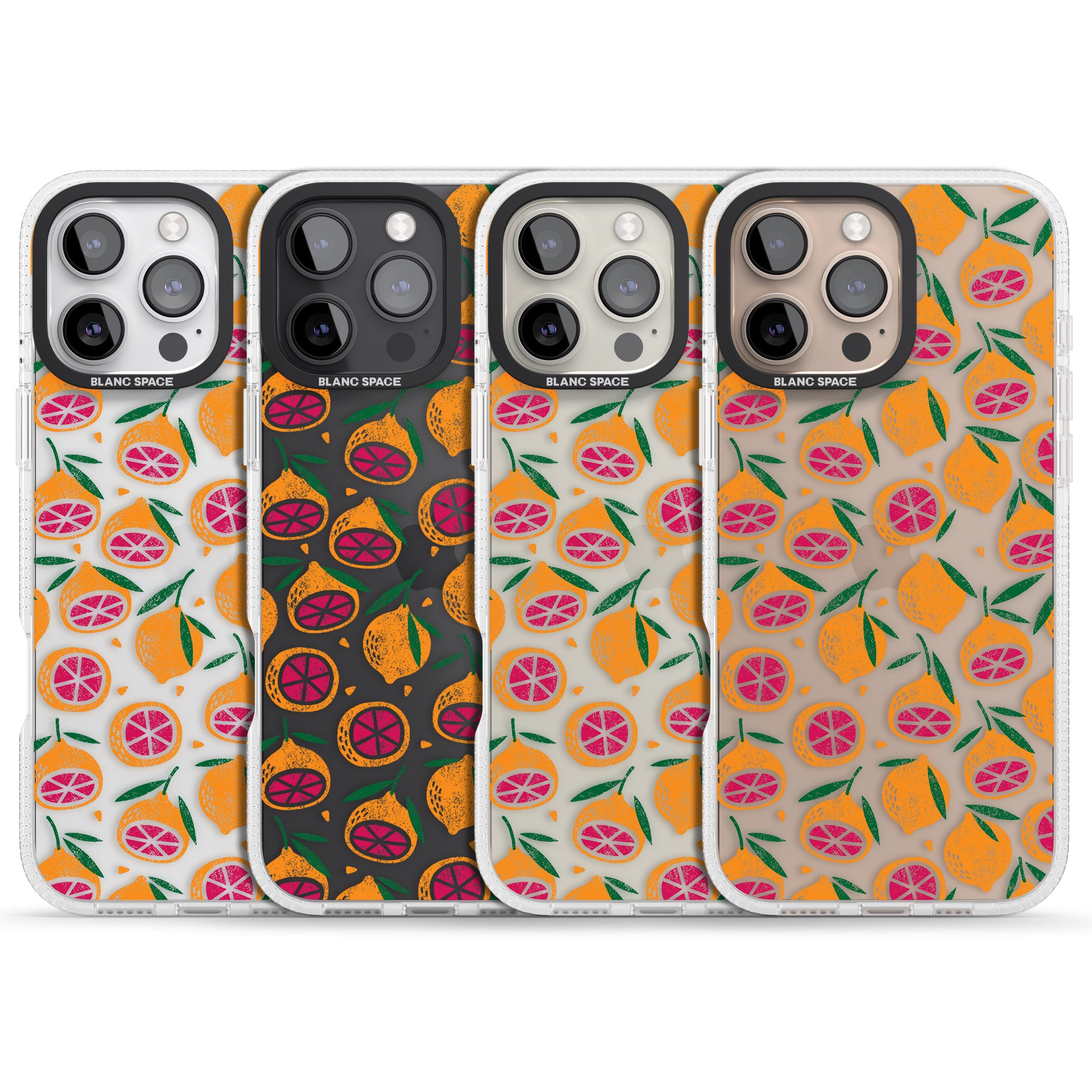 Blood Orange Fruit Pattern Transparent iPhone 16 Pro Max / 16 Pro Clear Case Impact Air - Blanc Space