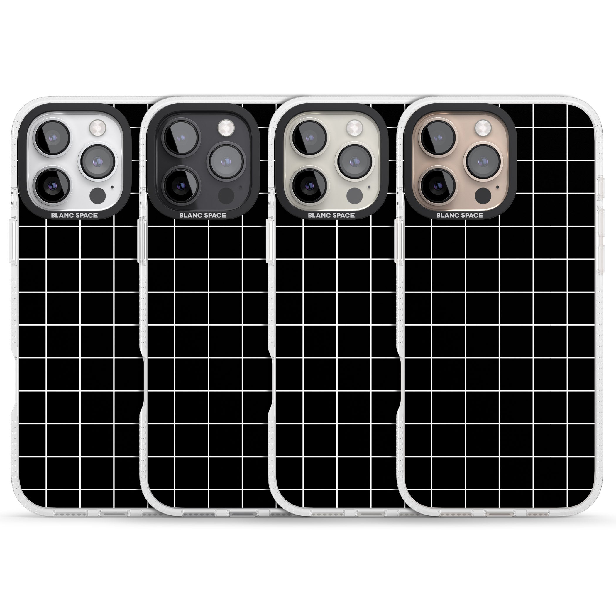 Simplistic Large Grid Pattern Black iPhone 16 Pro Max / 16 Pro Clear Case Impact Air - Blanc Space