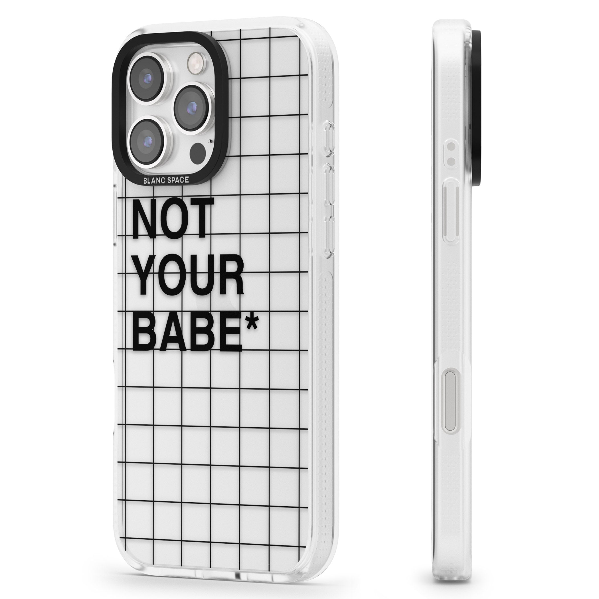 Grid Pattern Not Your Babe iPhone 16 Pro Max / 16 Pro Clear Case Impact Air - Blanc Space