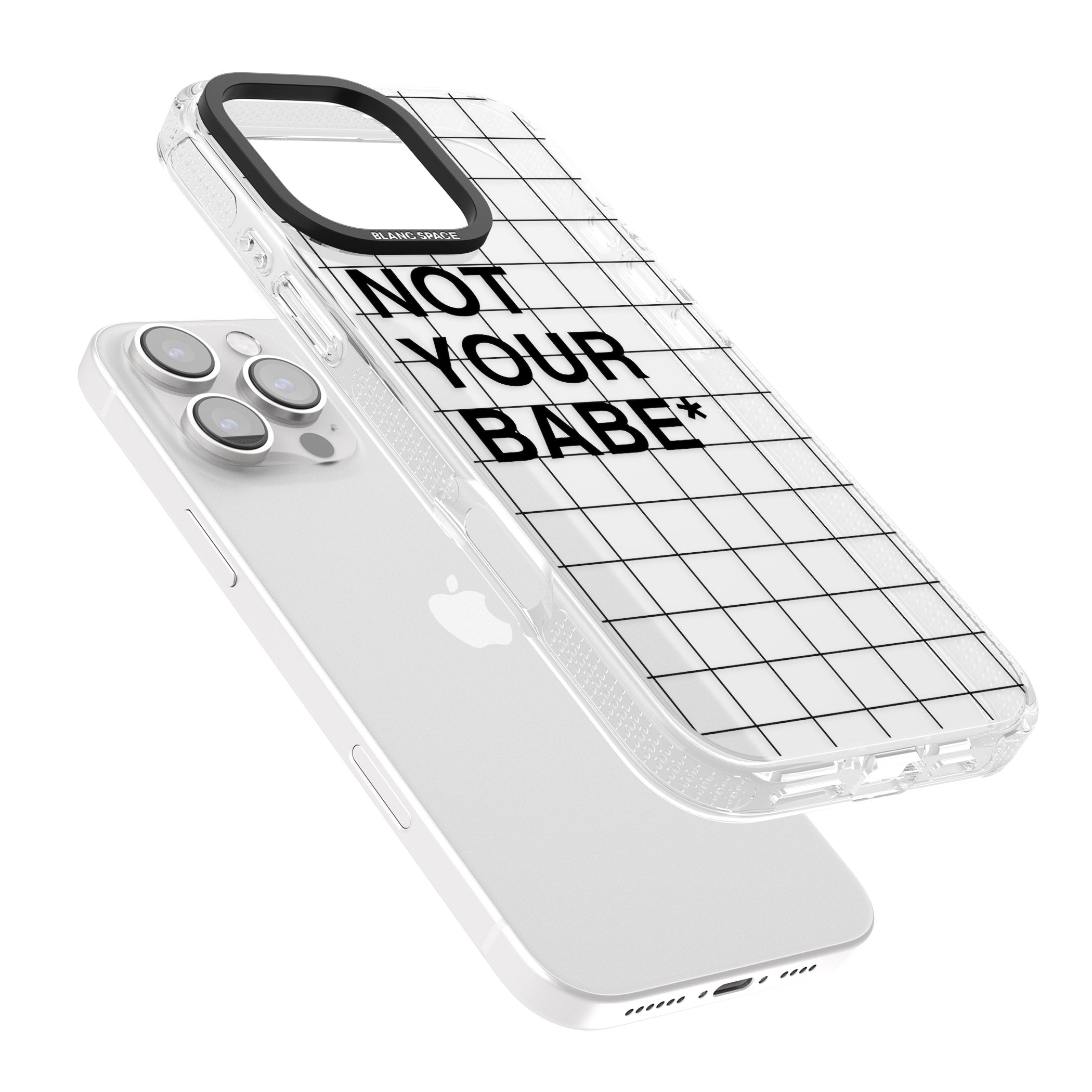 Grid Pattern Not Your Babe iPhone 16 Pro Max / 16 Pro Clear Case Impact Air - Blanc Space