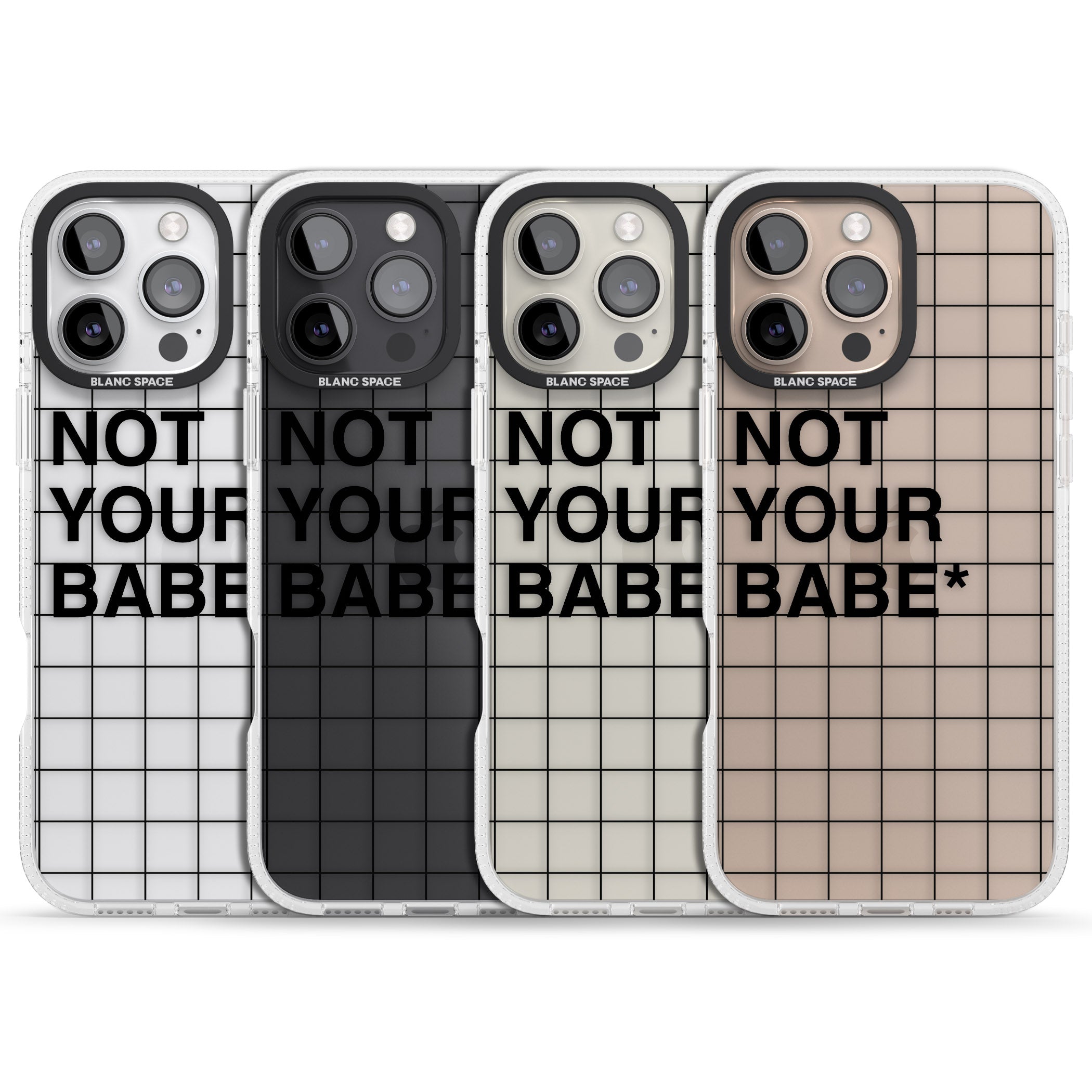 Grid Pattern Not Your Babe iPhone 16 Pro Max / 16 Pro Clear Case Impact Air - Blanc Space