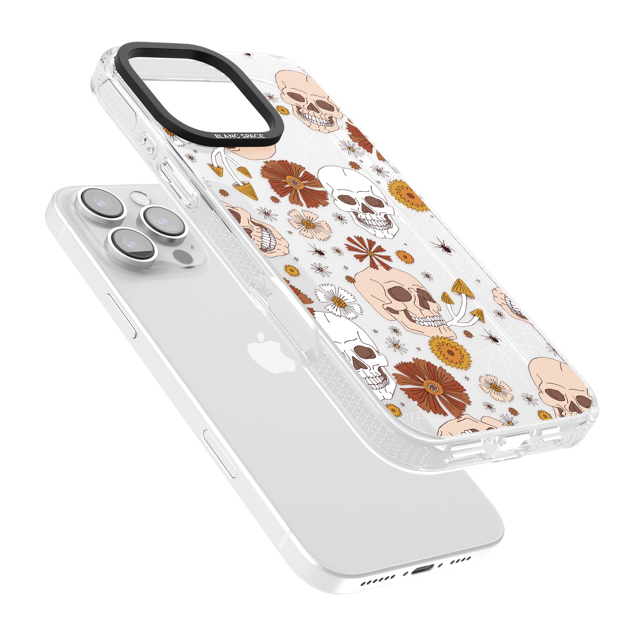 Halloween Skulls and Flowers iPhone 16 Pro Max / 16 Pro Clear Case Impact Air - Blanc Space