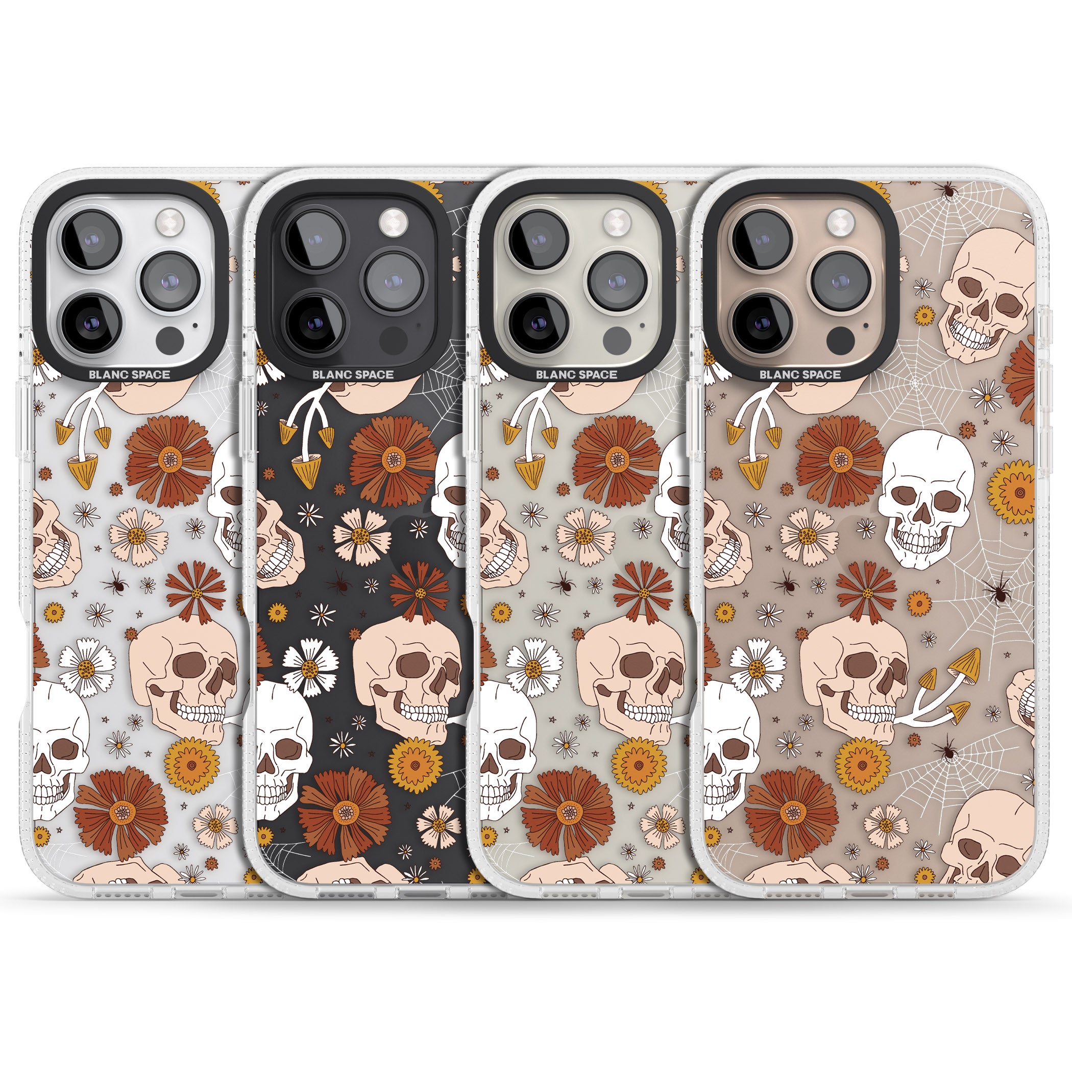 Halloween Skulls and Flowers iPhone 16 Pro Max / 16 Pro Clear Case Impact Air - Blanc Space