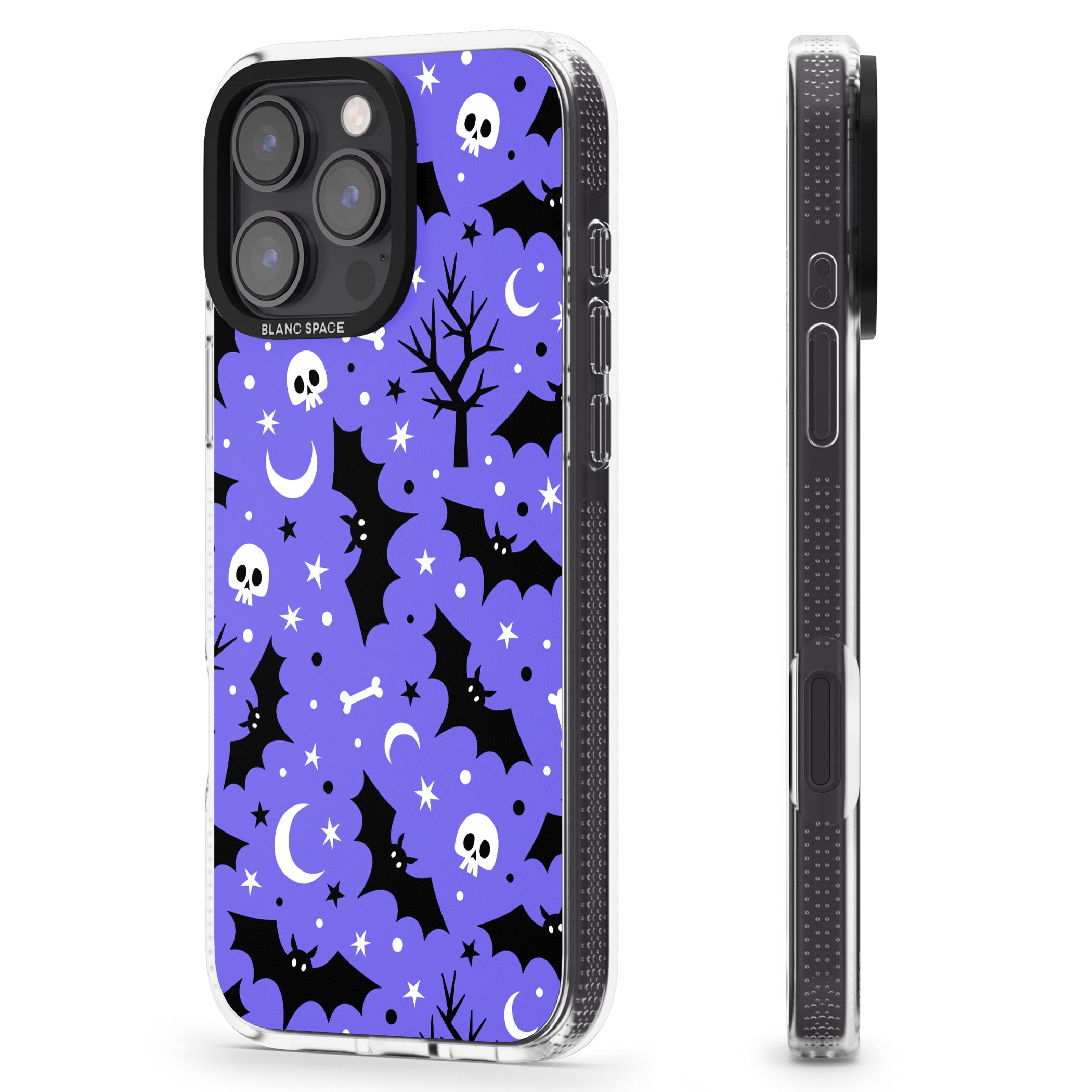 Bats n' Bones Pattern iPhone 16 Pro Max / 16 Pro Clear Case Impact Air - Blanc Space