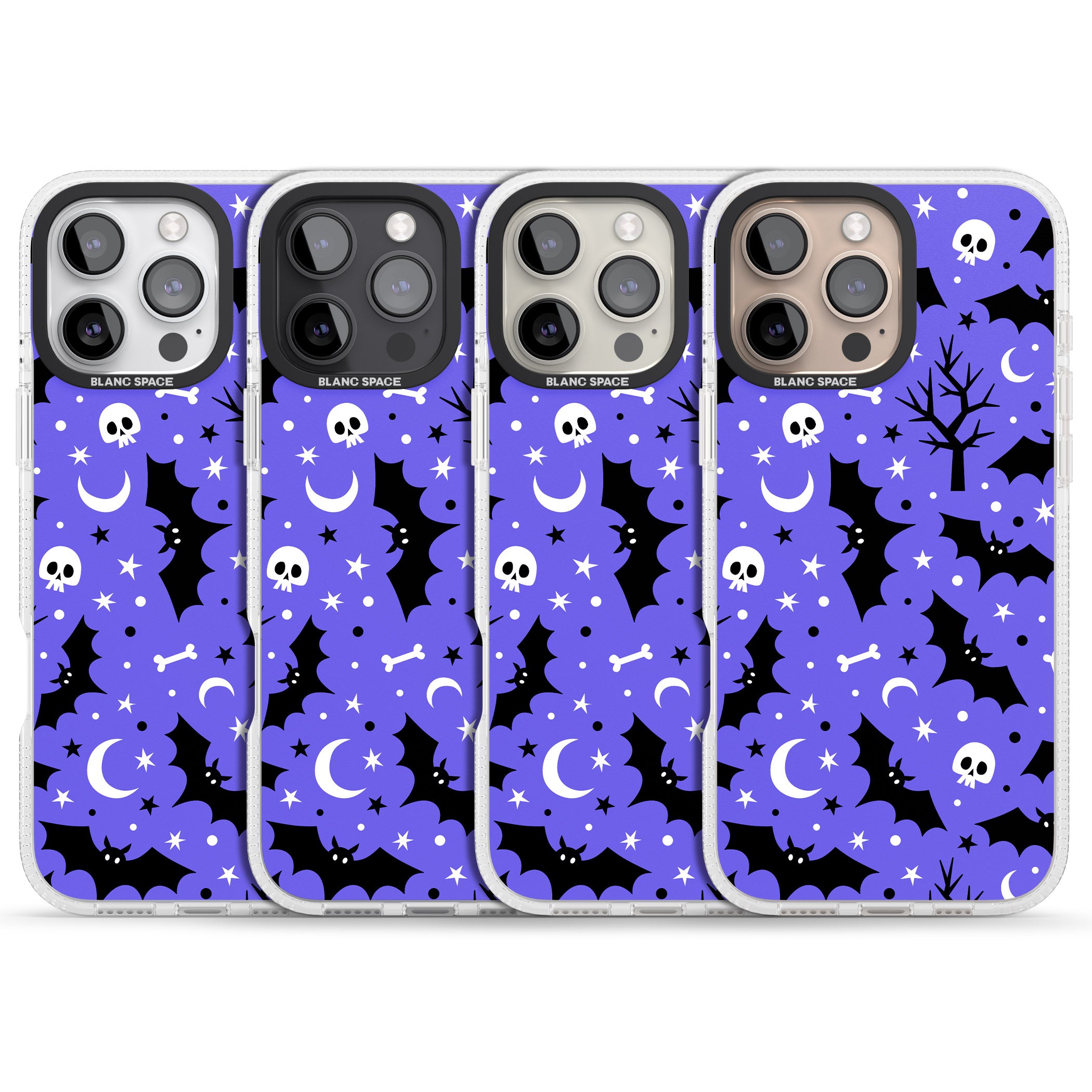 Bats n' Bones Pattern iPhone 16 Pro Max / 16 Pro Clear Case Impact Air - Blanc Space