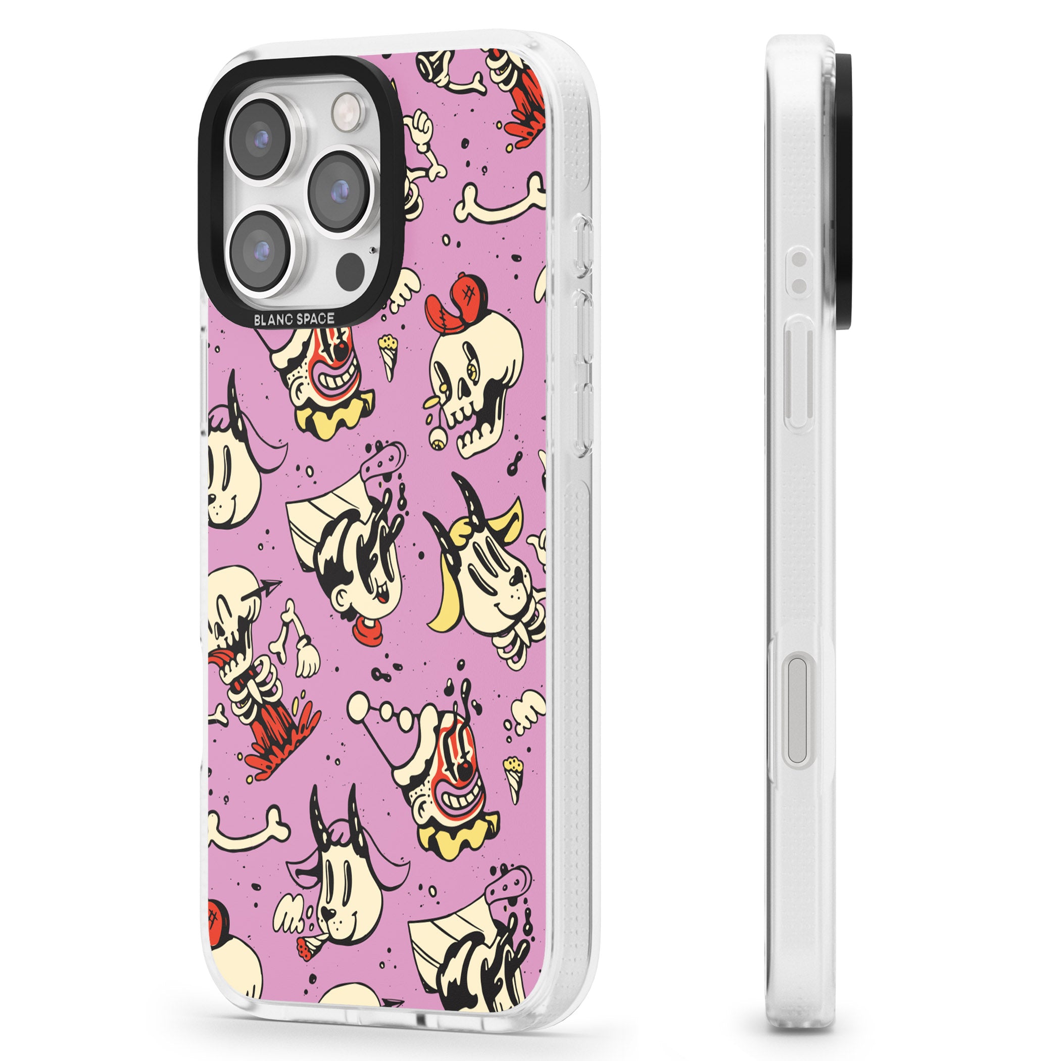 Purple Retro Halloween Pattern iPhone 16 Pro Max / 16 Pro Clear Case Impact Air - Blanc Space