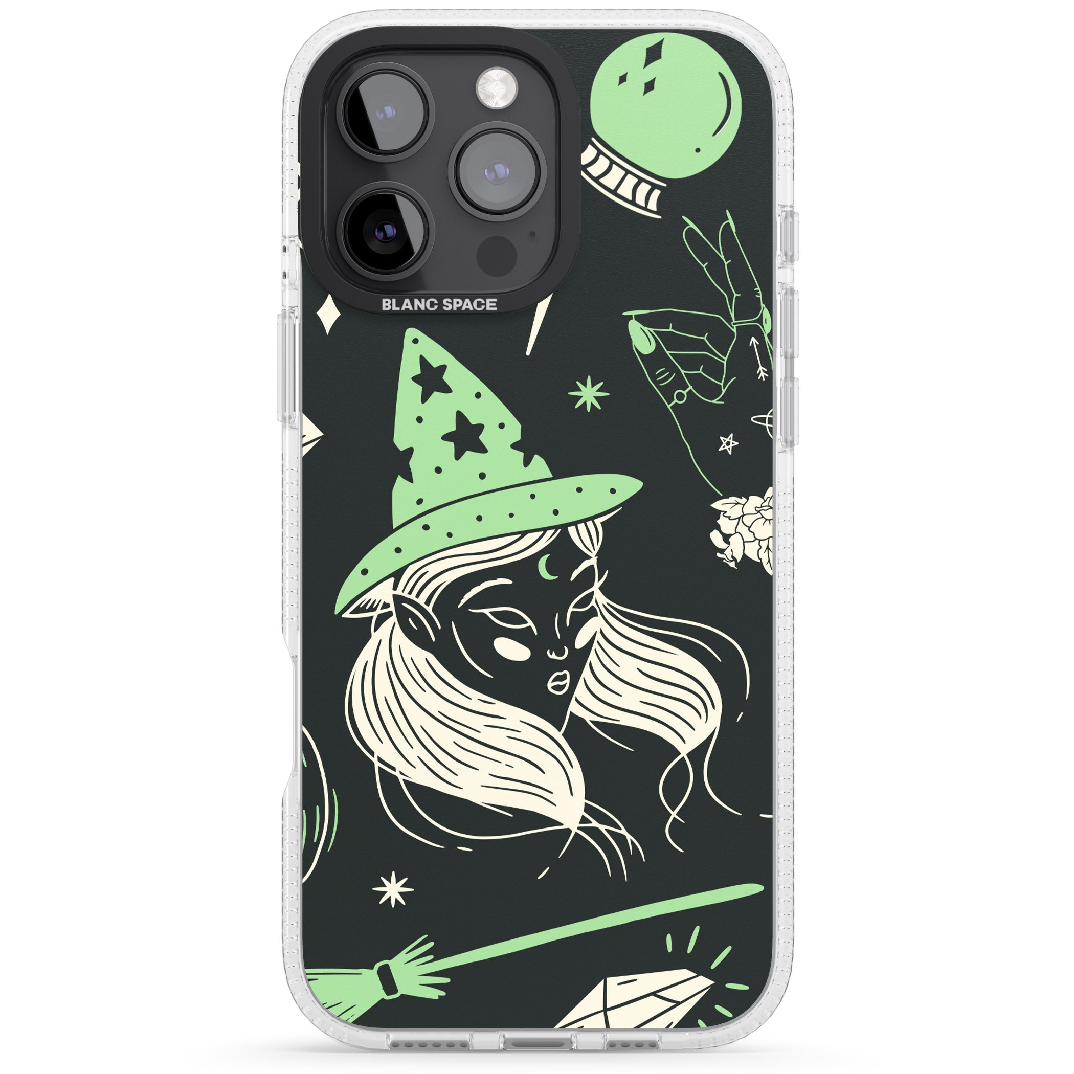 Astrology Witch Pattern iPhone 16 Pro Max / 16 Pro Clear Case Impact Air - Blanc Space