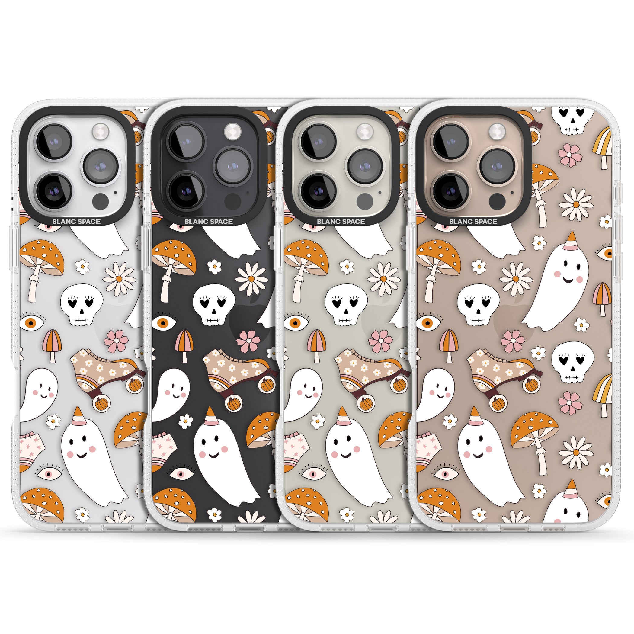 Cute Ghost and Skulls Pattern iPhone 16 Pro Max / 16 Pro Clear Case Impact Air - Blanc Space