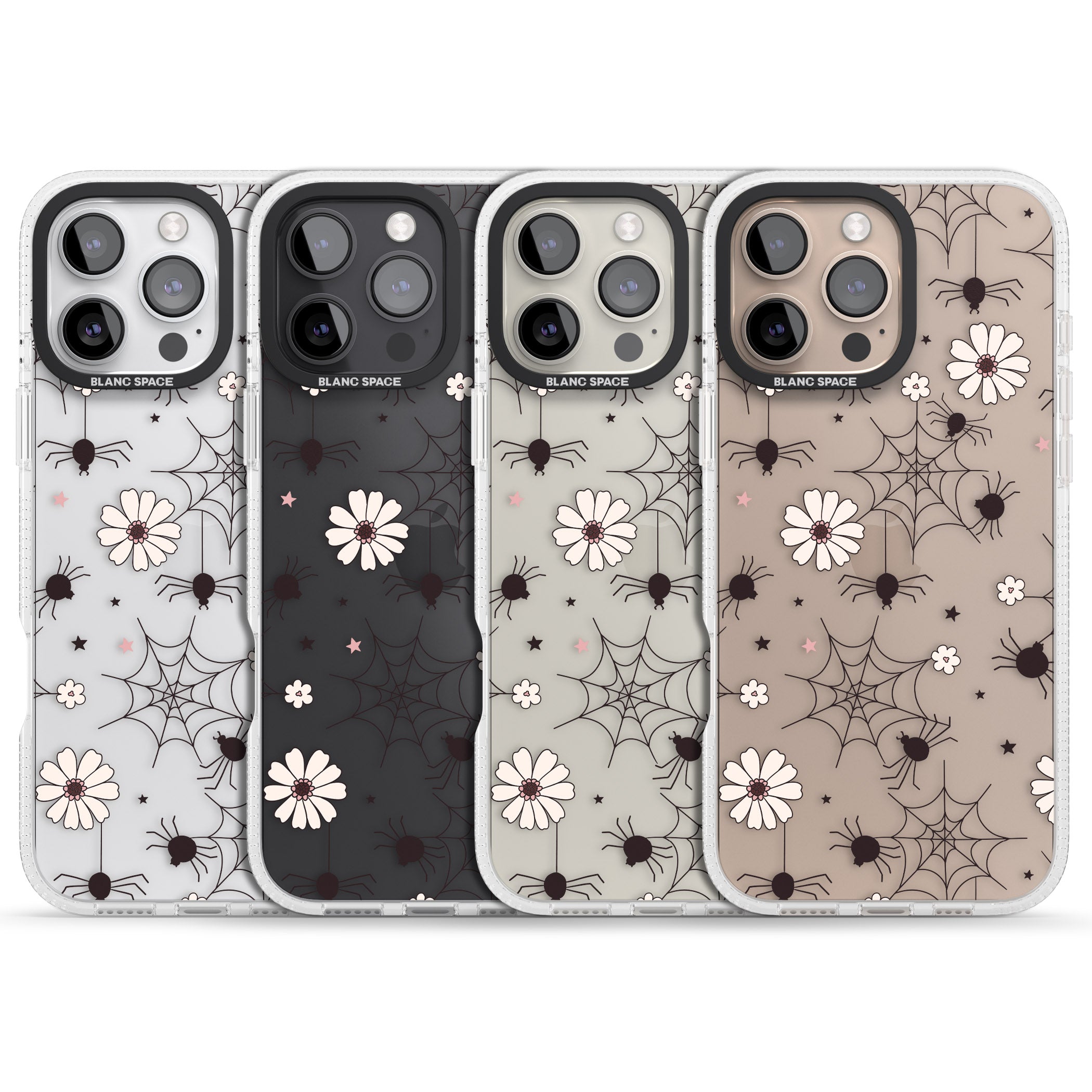 Spiders and Flowers Pattern iPhone 16 Pro Max / 16 Pro Clear Case Impact Air - Blanc Space