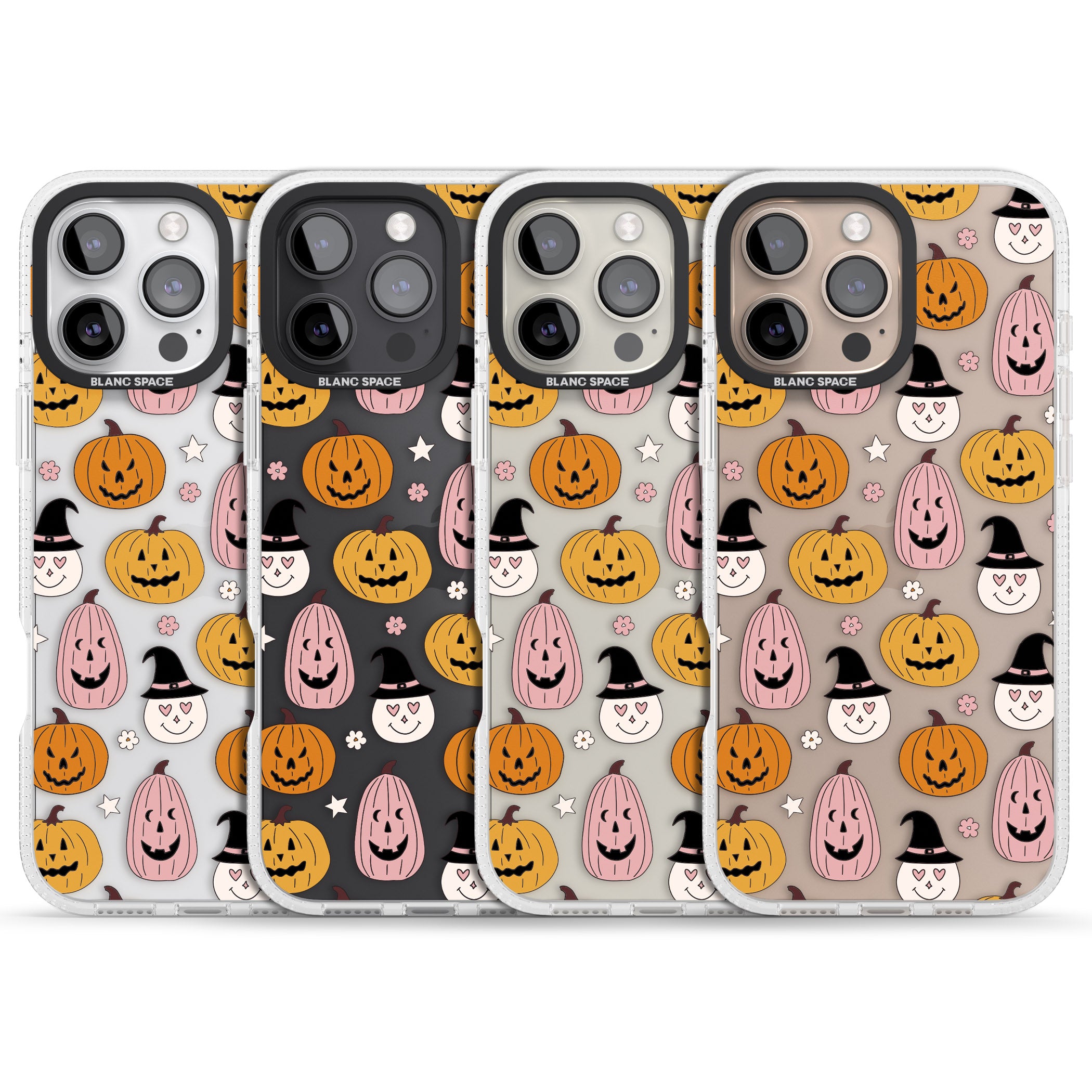 Witches and Pumpkins Pattern iPhone 16 Pro Max / 16 Pro Clear Case Impact Air - Blanc Space