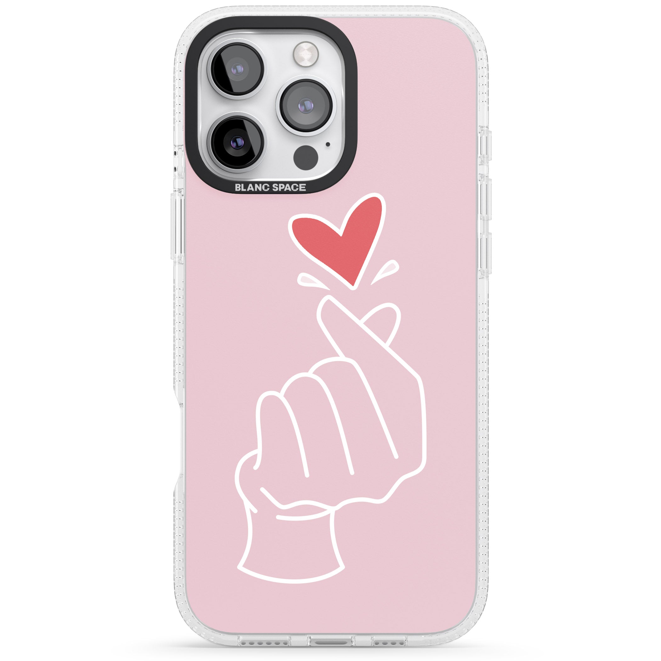 Pink Finger Heart iPhone 16 Pro Max / 16 Pro Clear Case Impact Air - Blanc Space