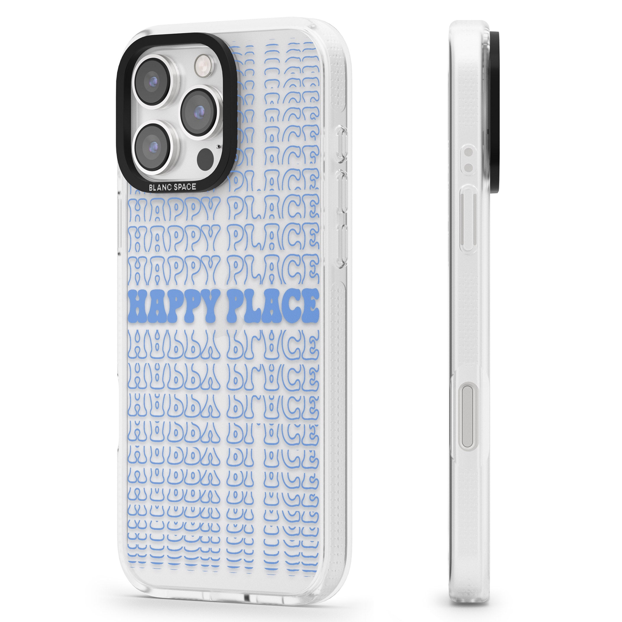 Happy Place (Blue) iPhone 16 Pro Max / 16 Pro Clear Case Impact Air - Blanc Space