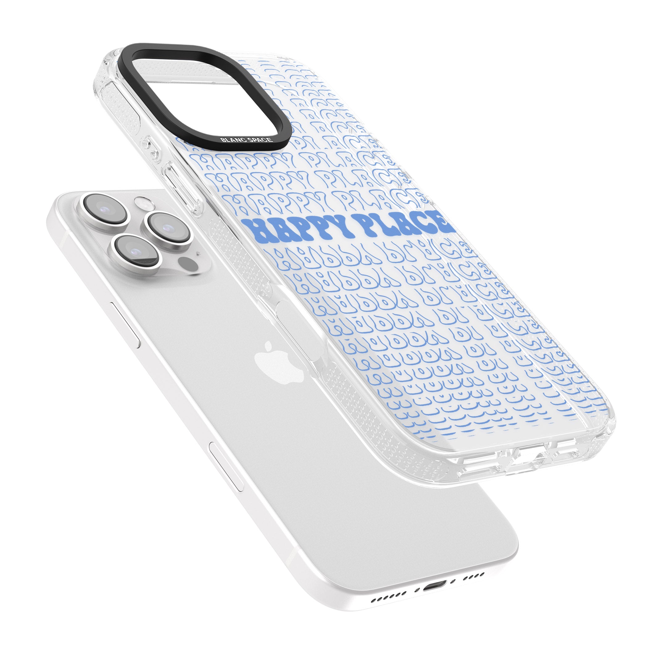 Happy Place (Blue) iPhone 16 Pro Max / 16 Pro Clear Case Impact Air - Blanc Space