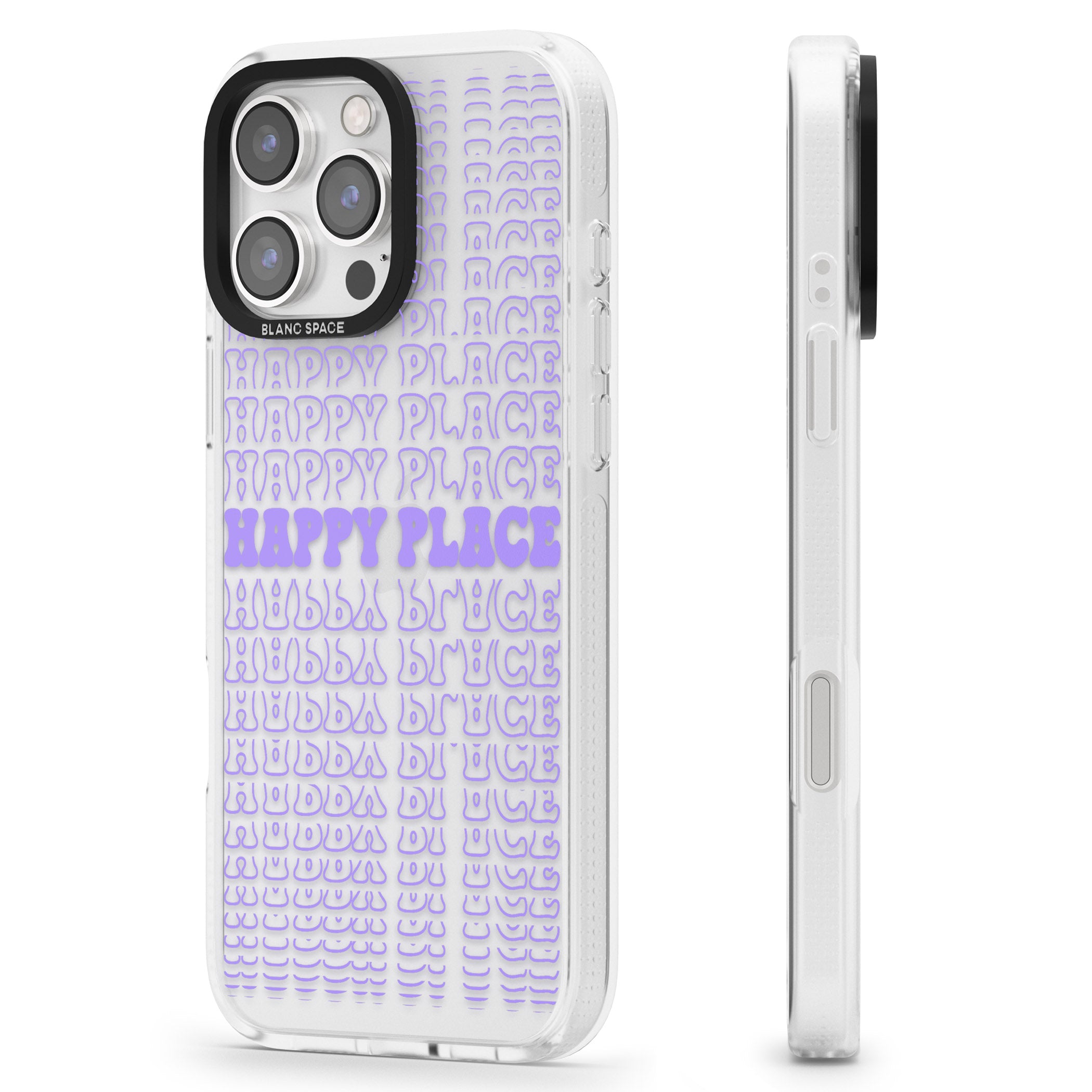 Happy Place (Purple) iPhone 16 Pro Max / 16 Pro Clear Case Impact Air - Blanc Space