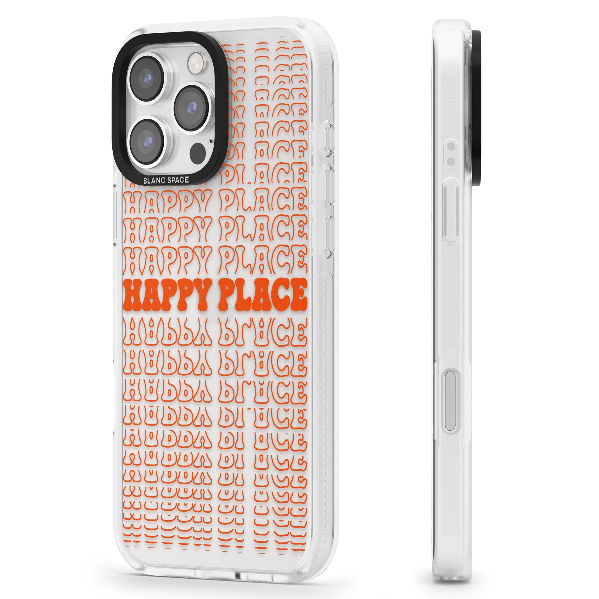 Happy Place (Orange) iPhone 16 Pro Max / 16 Pro Clear Case Impact Air - Blanc Space