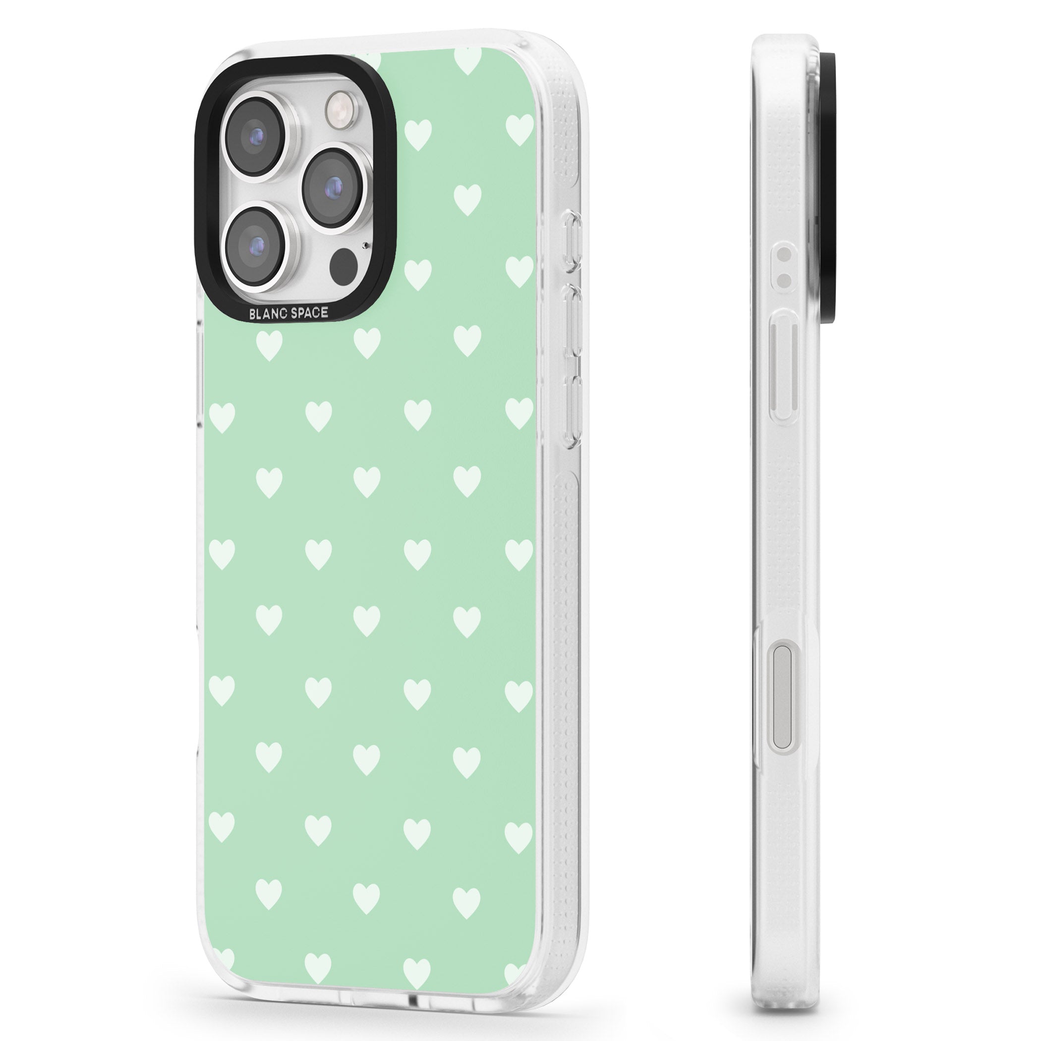 Small Heart Pattern: Green iPhone 16 Pro Max / 16 Pro Clear Case Impact Air - Blanc Space