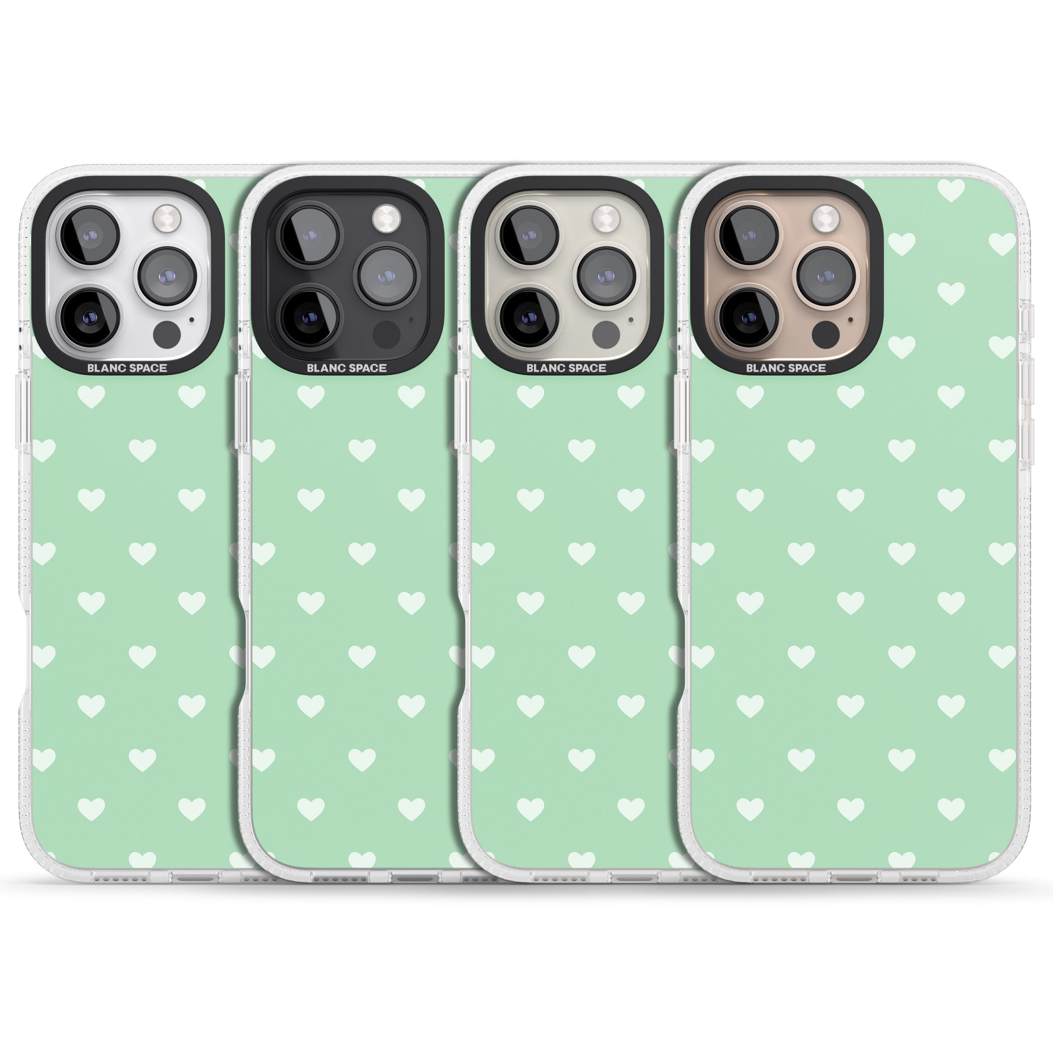 Small Heart Pattern: Green iPhone 16 Pro Max / 16 Pro Clear Case Impact Air - Blanc Space