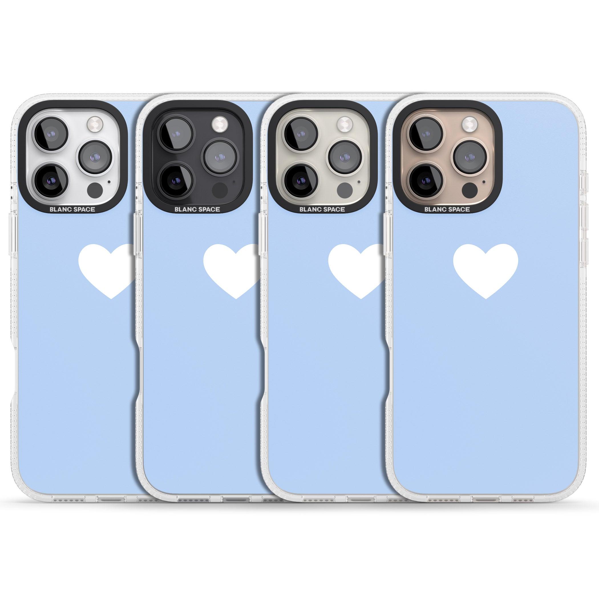 Single Heart Design: White & Baby Blue iPhone 16 Pro Max / 16 Pro Clear Case Impact Air - Blanc Space
