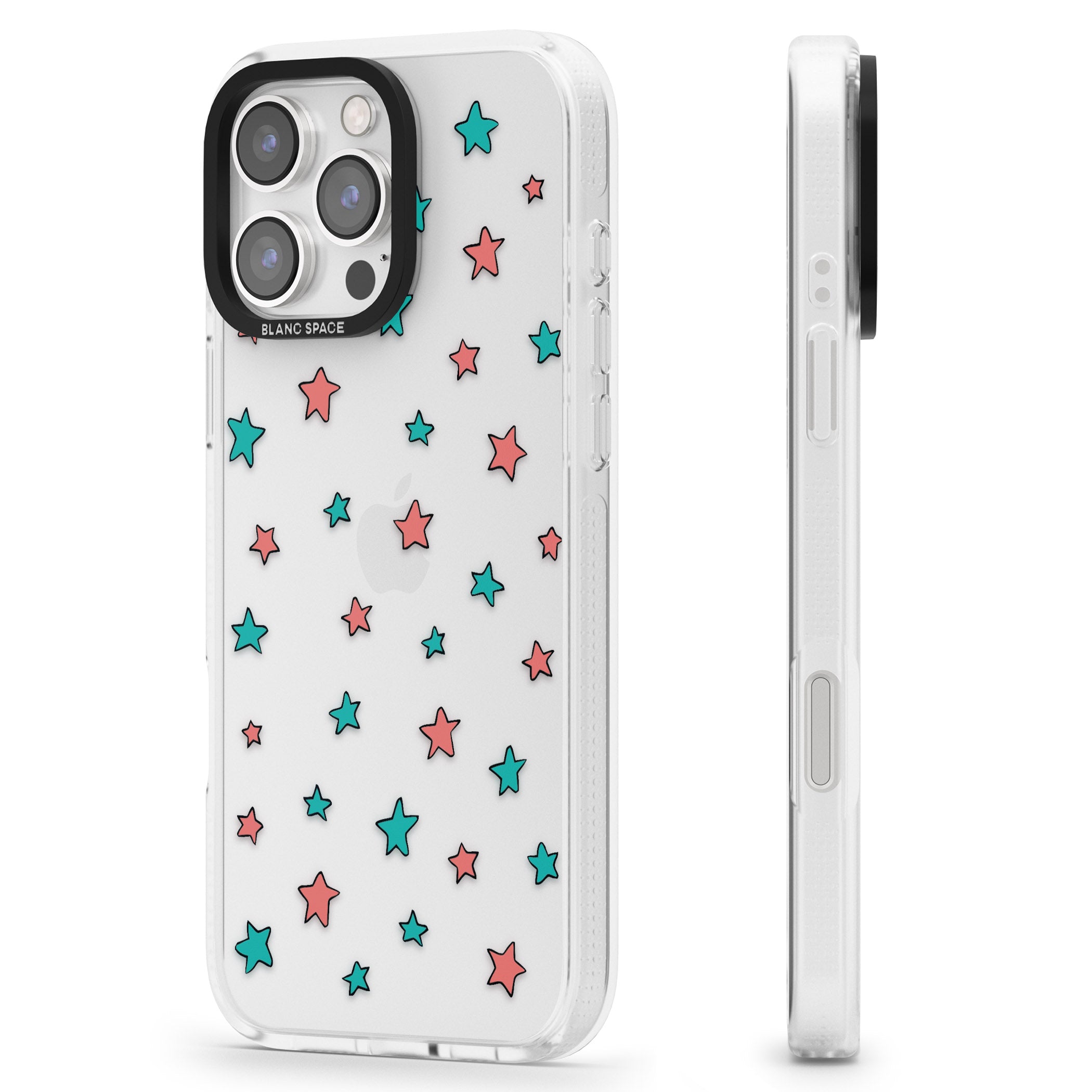 Heartstopper Stars Pattern iPhone 16 Pro Max / 16 Pro Clear Case Impact Air - Blanc Space