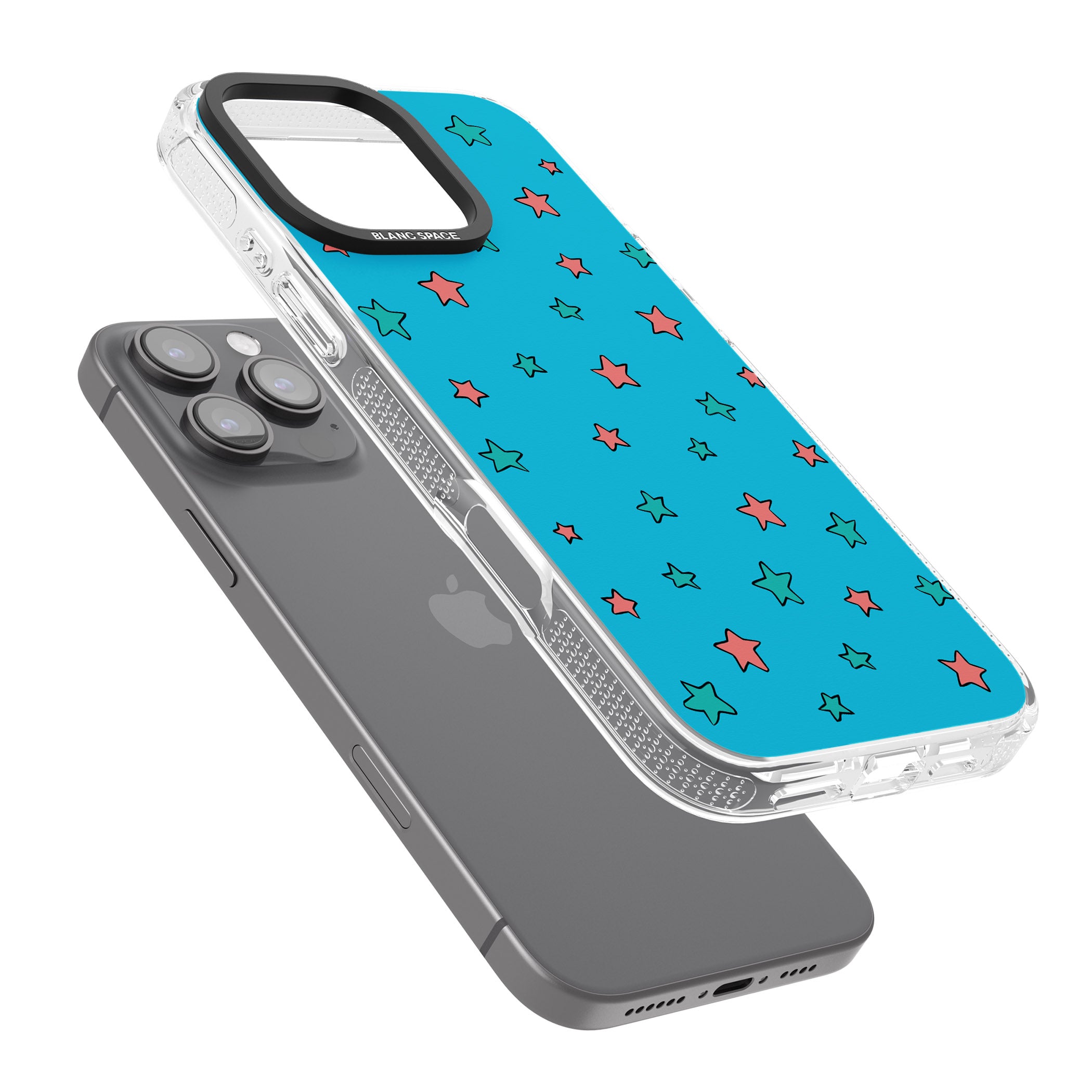 Blue Heartstopper Stars Pattern iPhone 16 Pro Max / 16 Pro Clear Case Impact Air - Blanc Space