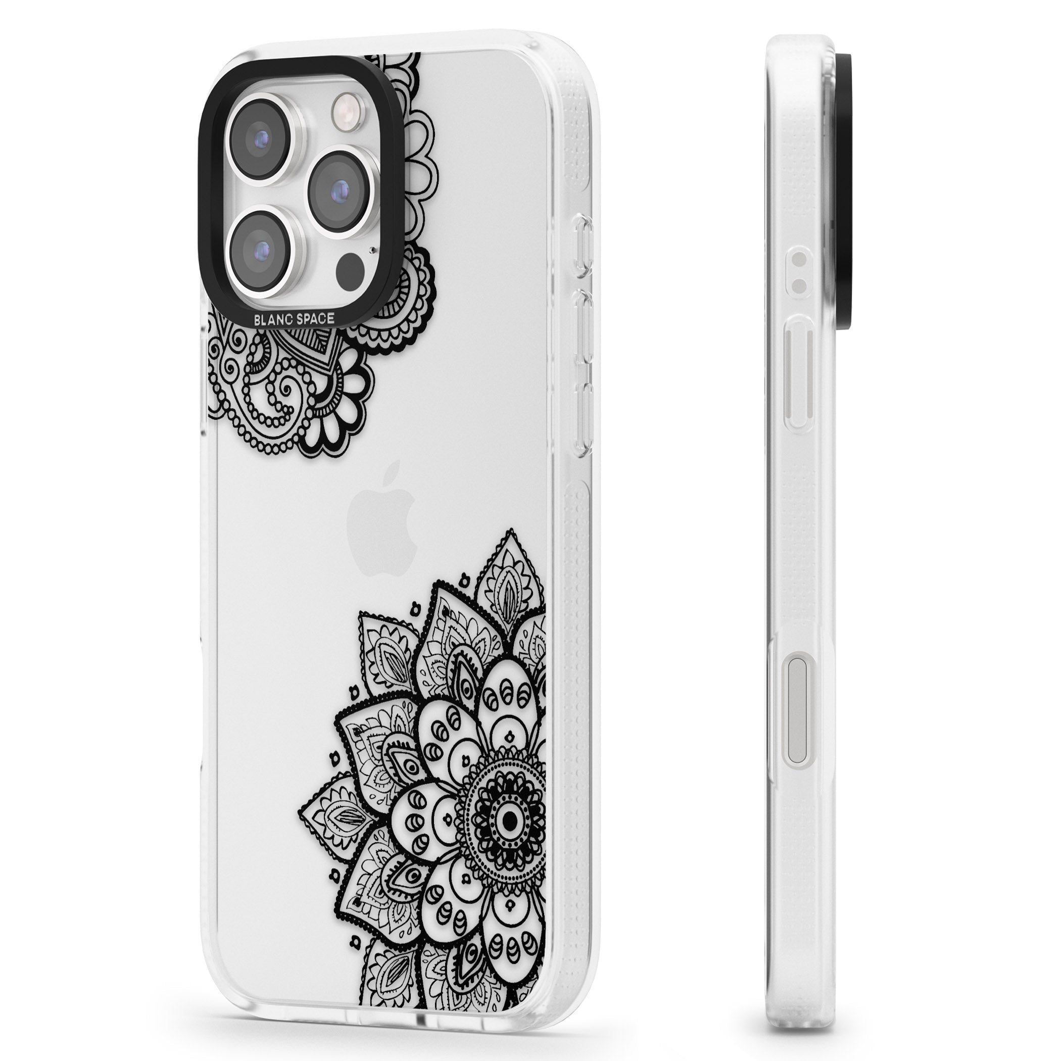 Black Henna Florals iPhone 16 Pro Max / 16 Pro Clear Case Impact Air - Blanc Space