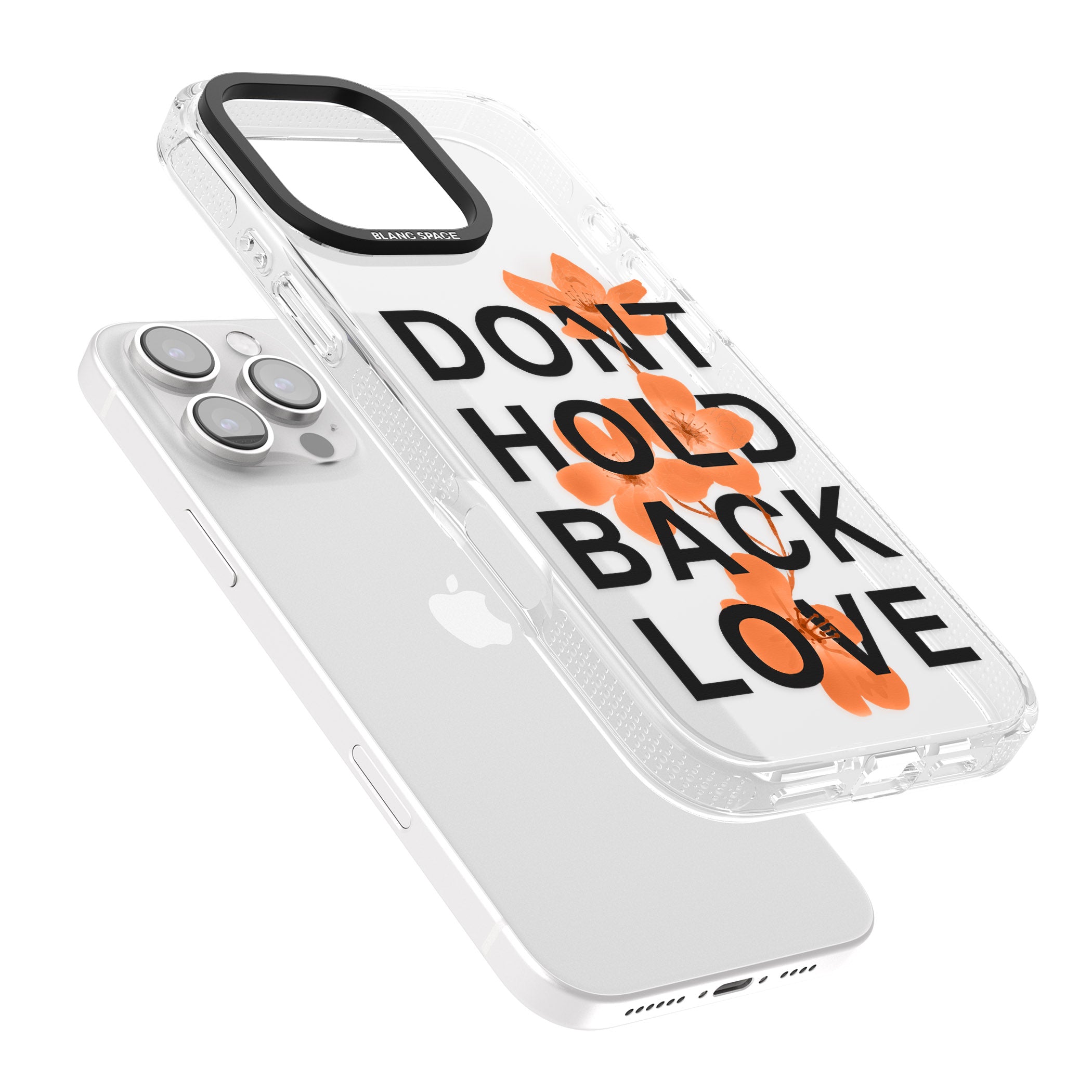 Don't Hold Back Love - Orange & Black iPhone 16 Pro Max / 16 Pro Clear Case Impact Air - Blanc Space