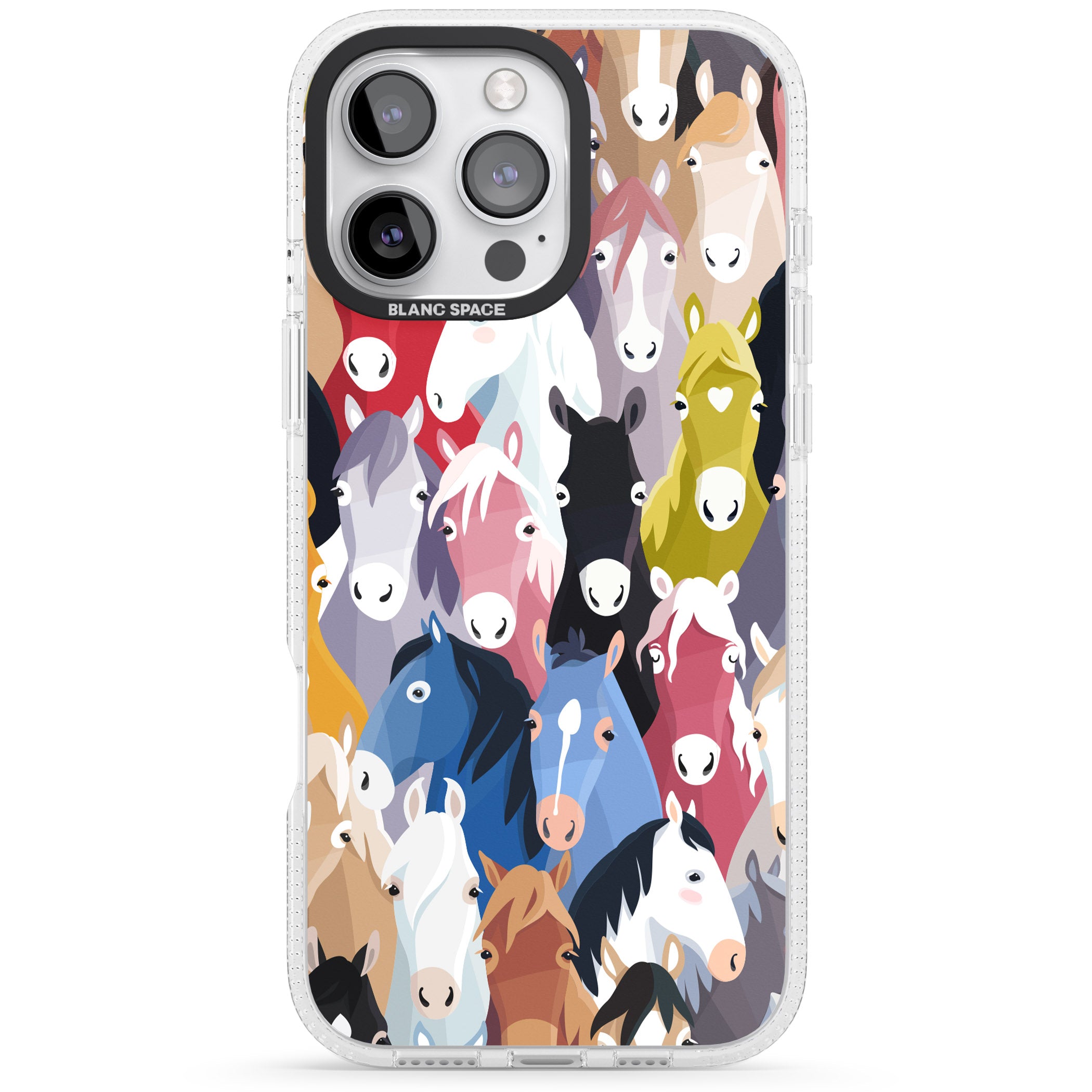 Colourful Horse Pattern iPhone 16 Pro Max / 16 Pro Clear Case Impact Air - Blanc Space