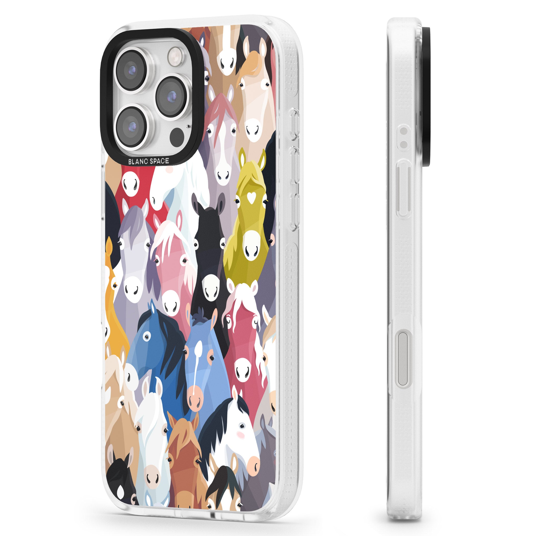 Colourful Horse Pattern iPhone 16 Pro Max / 16 Pro Clear Case Impact Air - Blanc Space