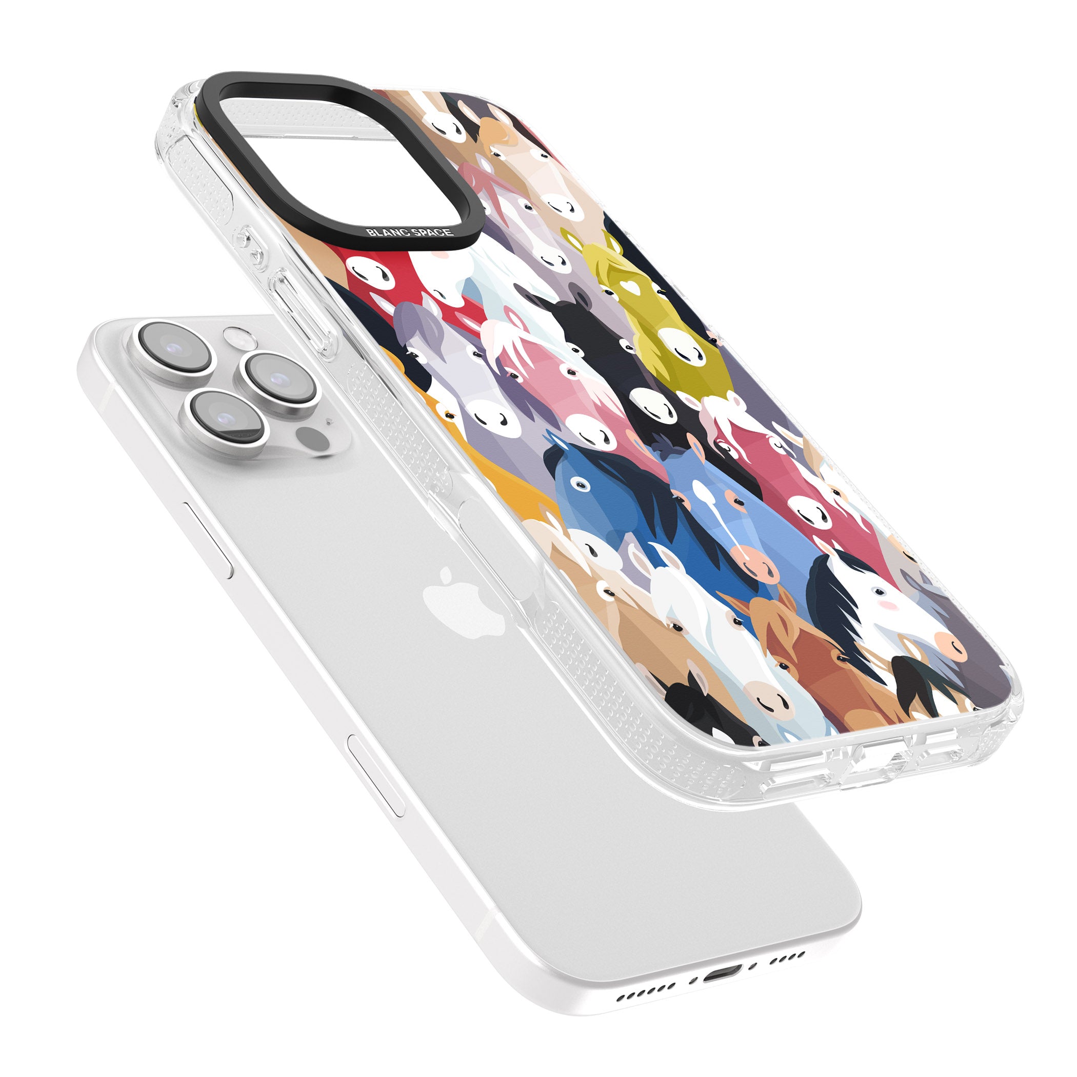 Colourful Horse Pattern iPhone 16 Pro Max / 16 Pro Clear Case Impact Air - Blanc Space