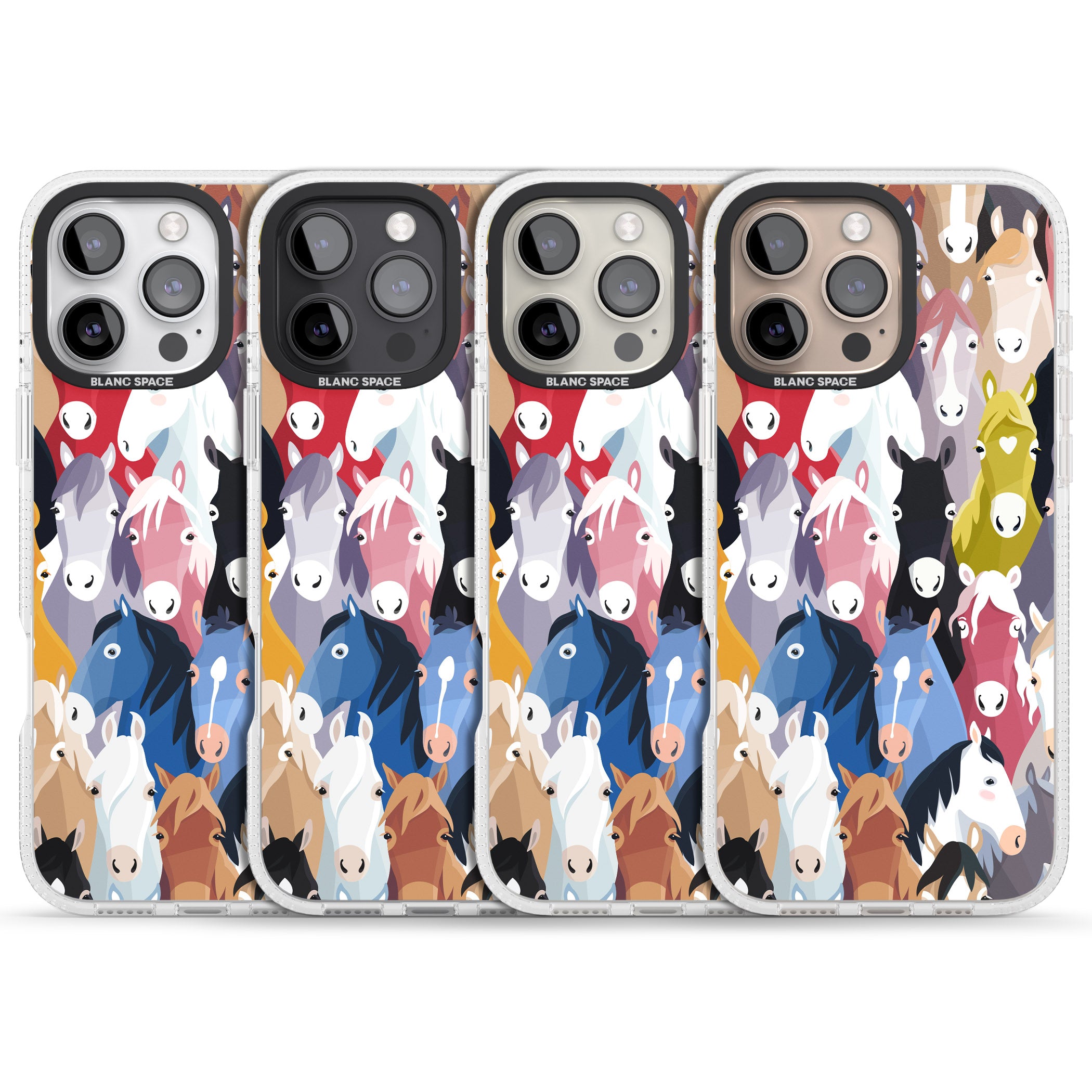 Colourful Horse Pattern iPhone 16 Pro Max / 16 Pro Clear Case Impact Air - Blanc Space