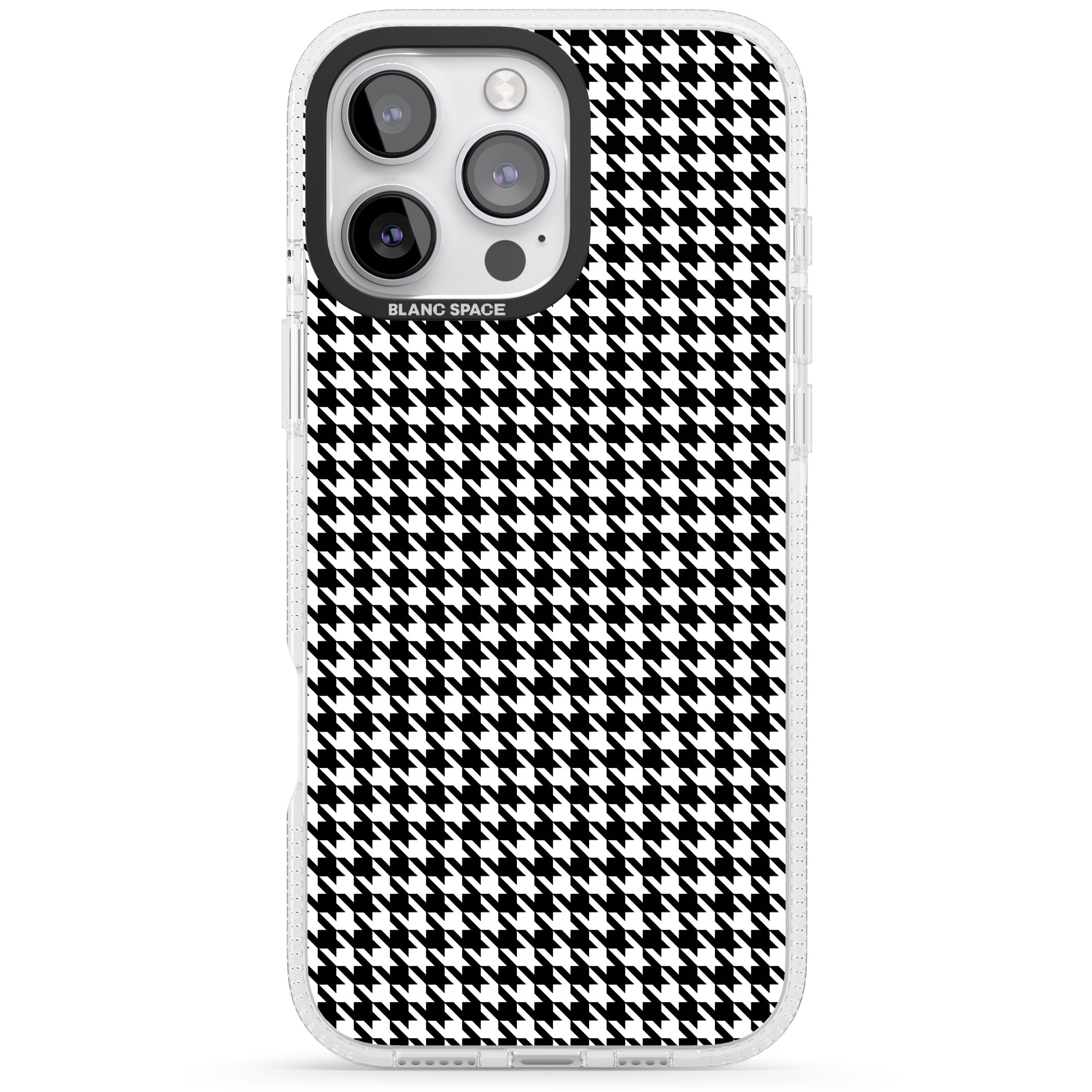 Black Houndstooth Pattern iPhone 16 Pro Max / 16 Pro Clear Case Impact Air - Blanc Space