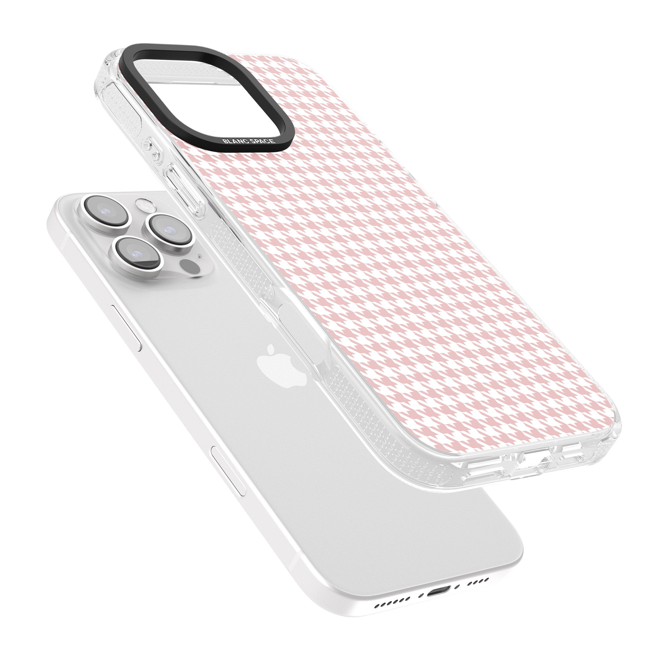 Pink Houndstooth Pattern iPhone 16 Pro Max / 16 Pro Clear Case Impact Air - Blanc Space